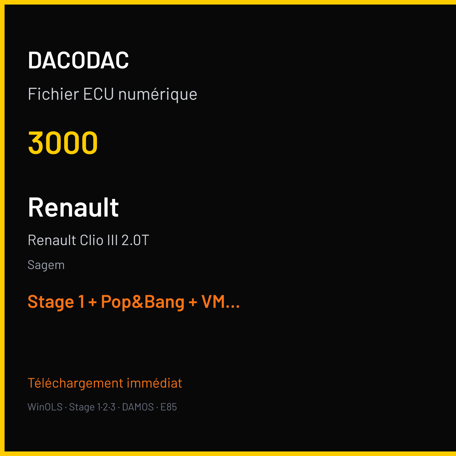 Renault Clio III 2.0T (2008) — Sagem — 3000 — Stage 1 + Pop&Bang + VMAX off