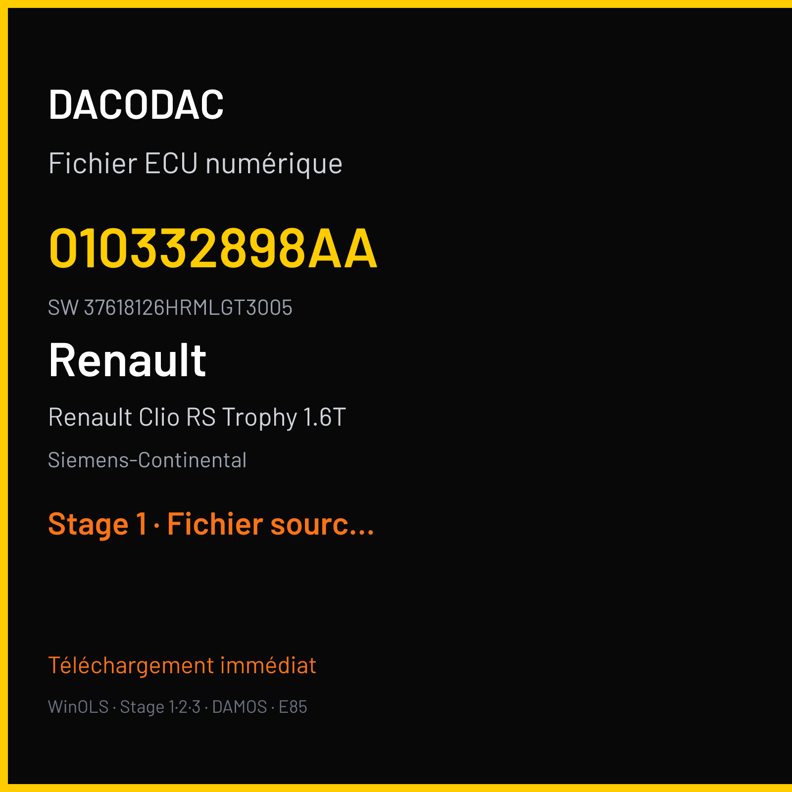Renault Clio RS Trophy 1.6T (2012) — Siemens-Continental — 010332898AA · 37618126HRMLGT3005 — Stage 1