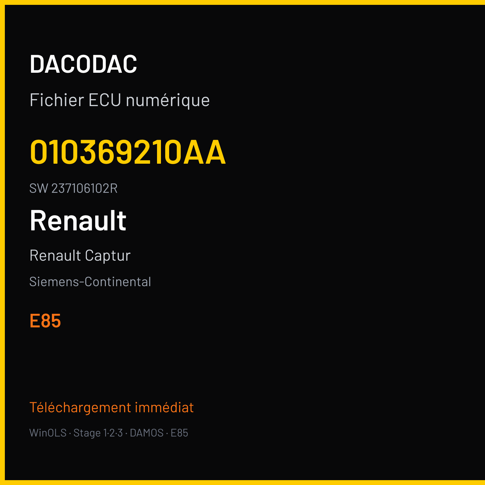 Renault Captur 118 ch — Siemens-Continental — 010369210AA · 237106102R · RD6RD62285000000 — E85