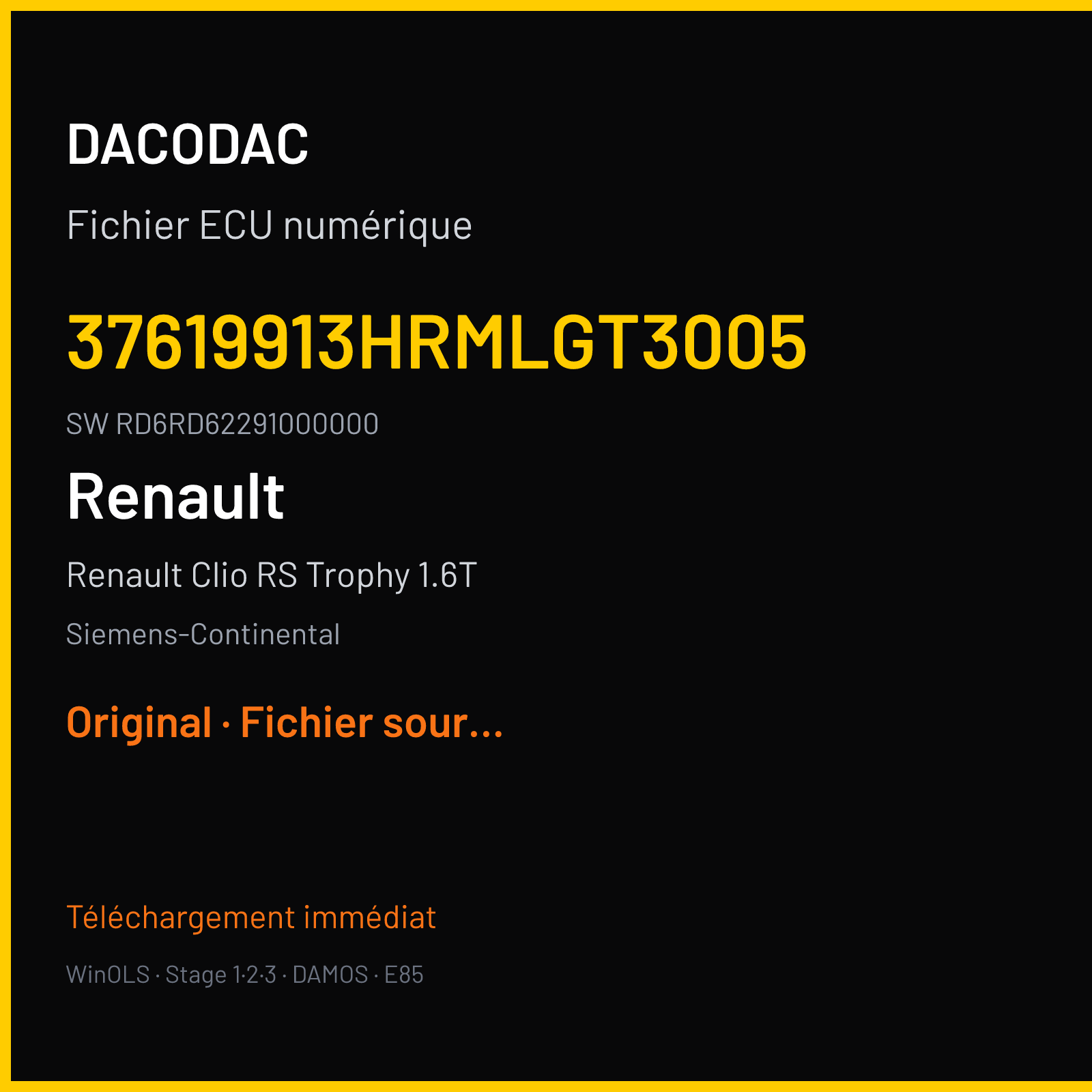 Renault Clio RS Trophy 1.6T (2017) — Siemens-Continental — 37619913HRMLGT3005 · RD6RD62291000000 — Original