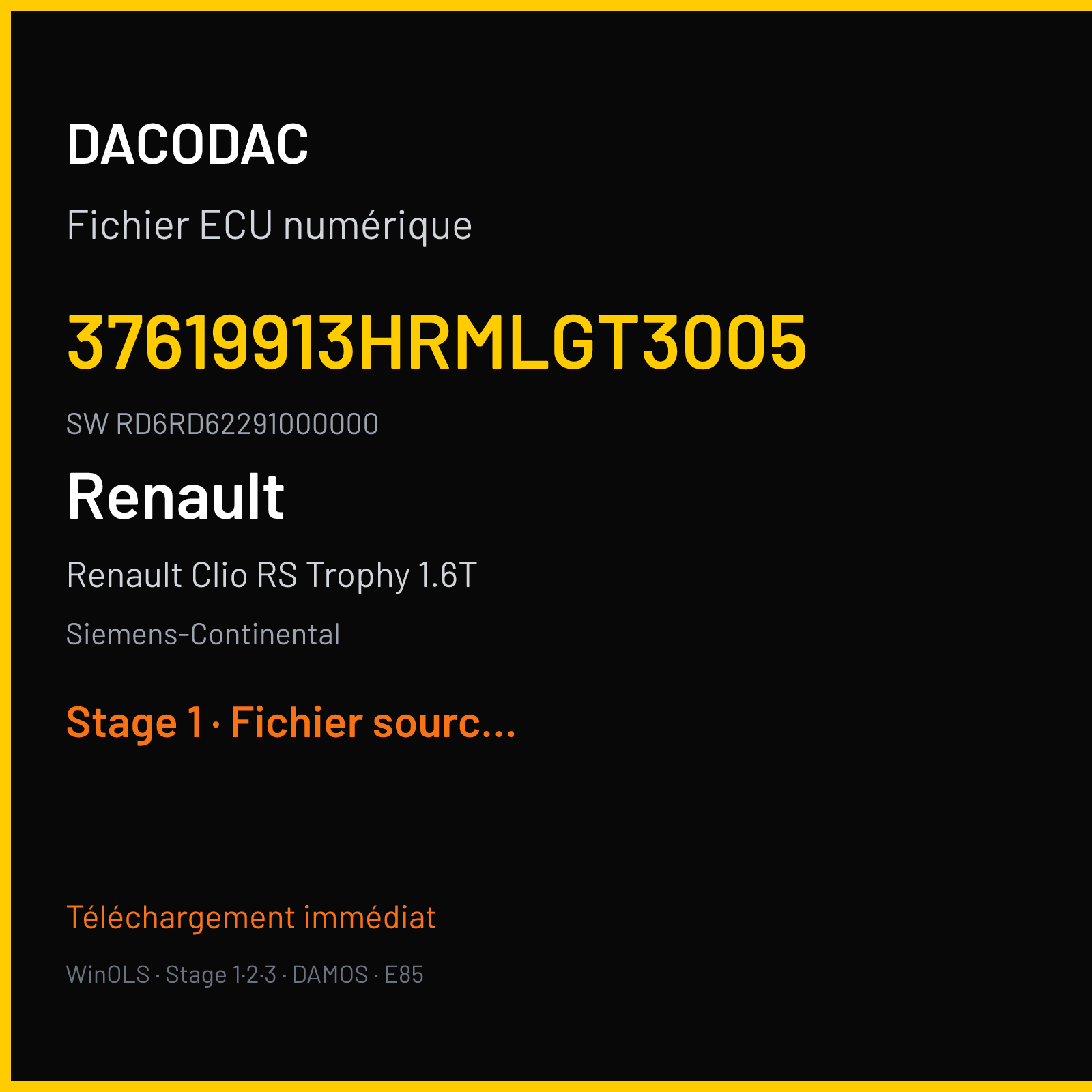 Renault Clio RS Trophy 1.6T (2017) — Siemens-Continental — 37619913HRMLGT3005 · RD6RD62291000000 — Stage 1