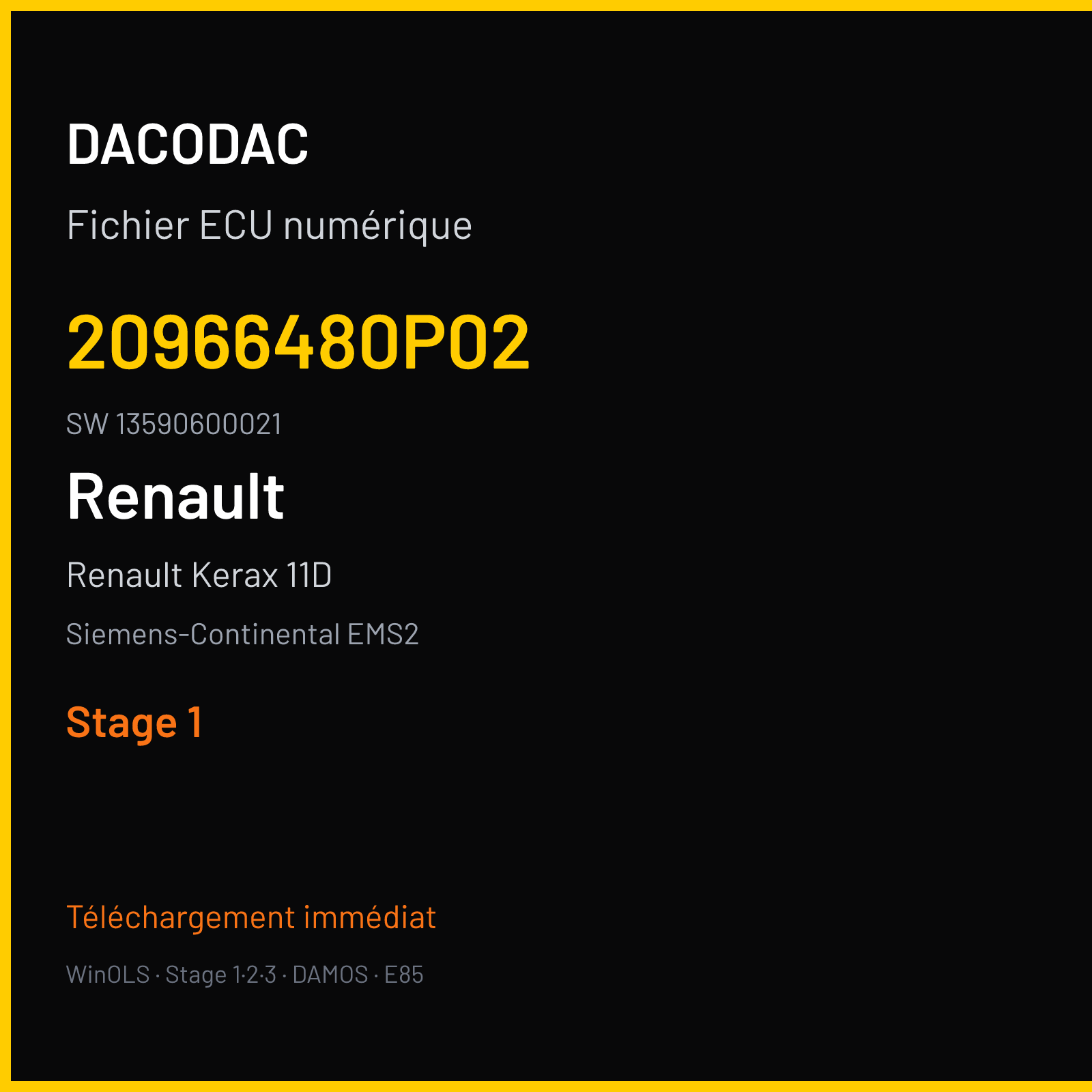 Renault Kerax 11D 370 ch (2010) — Siemens-Continental EMS2 — 20966480P02 · 13590600021 · 22577012P01 — Stage 1