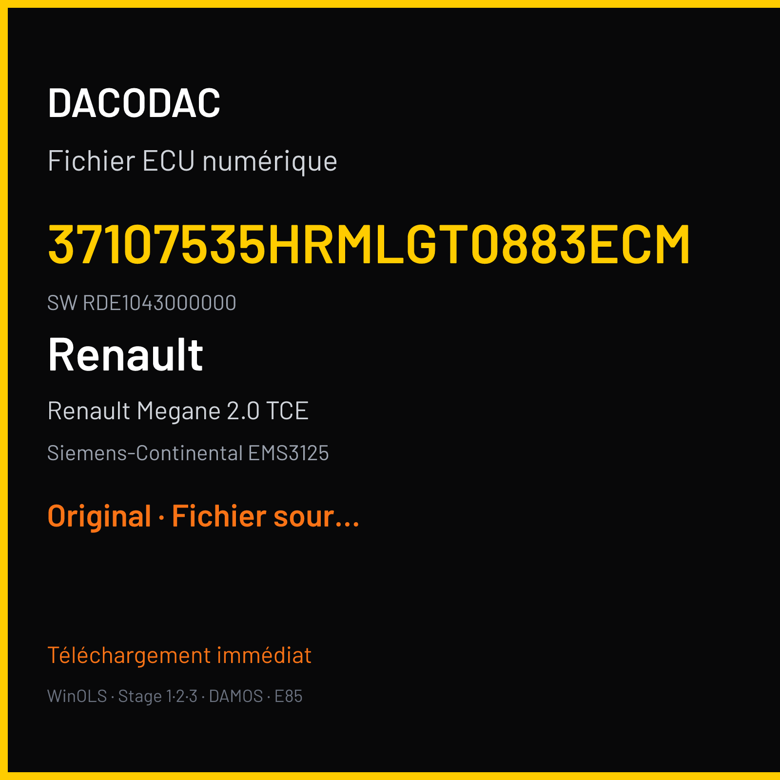 Renault Megane 2.0 TCE (2015) — Siemens-Continental EMS3125 — 37107535HRMLGT0883ECM · RDE1043000000 — Original