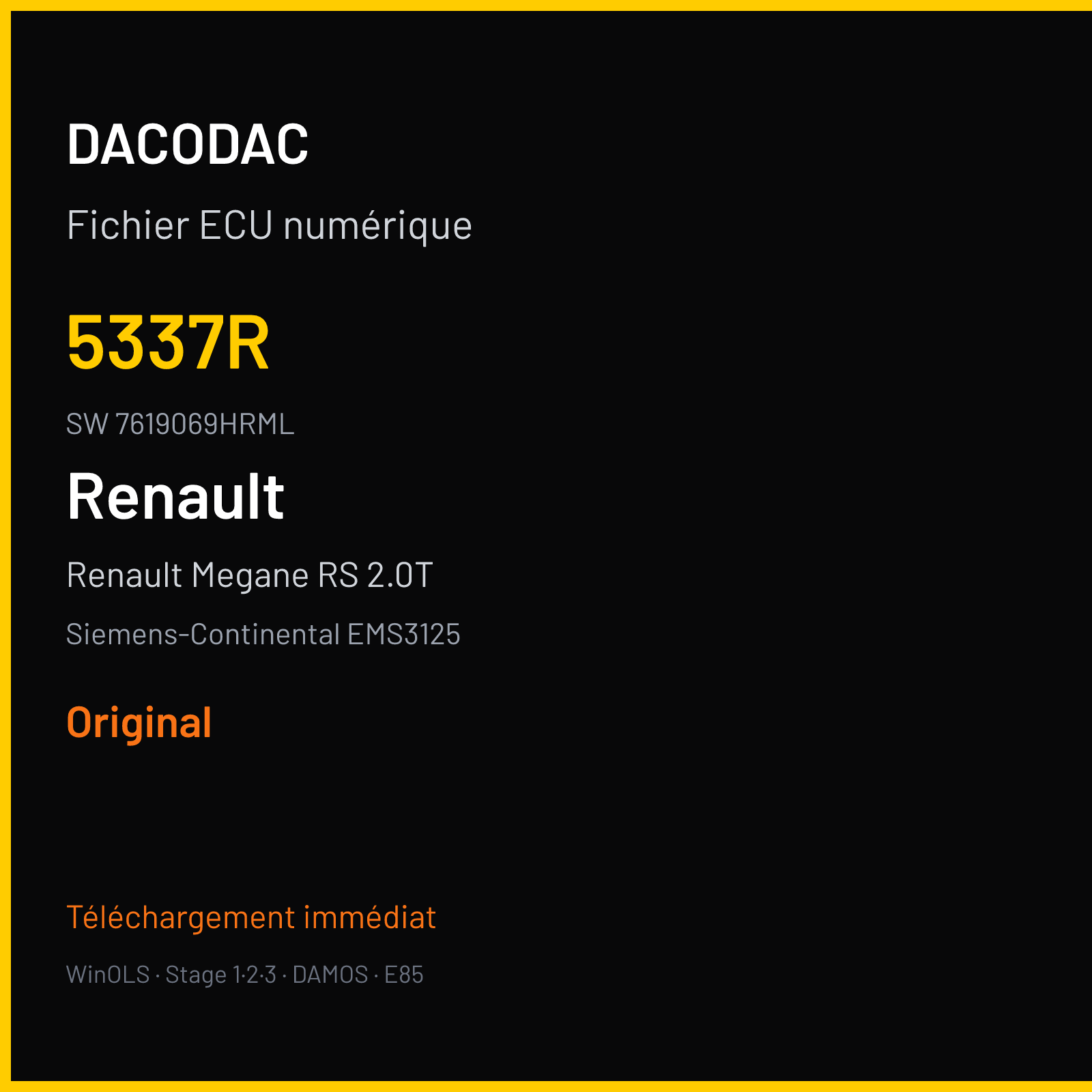 Renault Megane RS 2.0T 275 ch (2016) — Siemens-Continental EMS3125 — 5337R · 7619069HRML · RDE1045000000 — Original