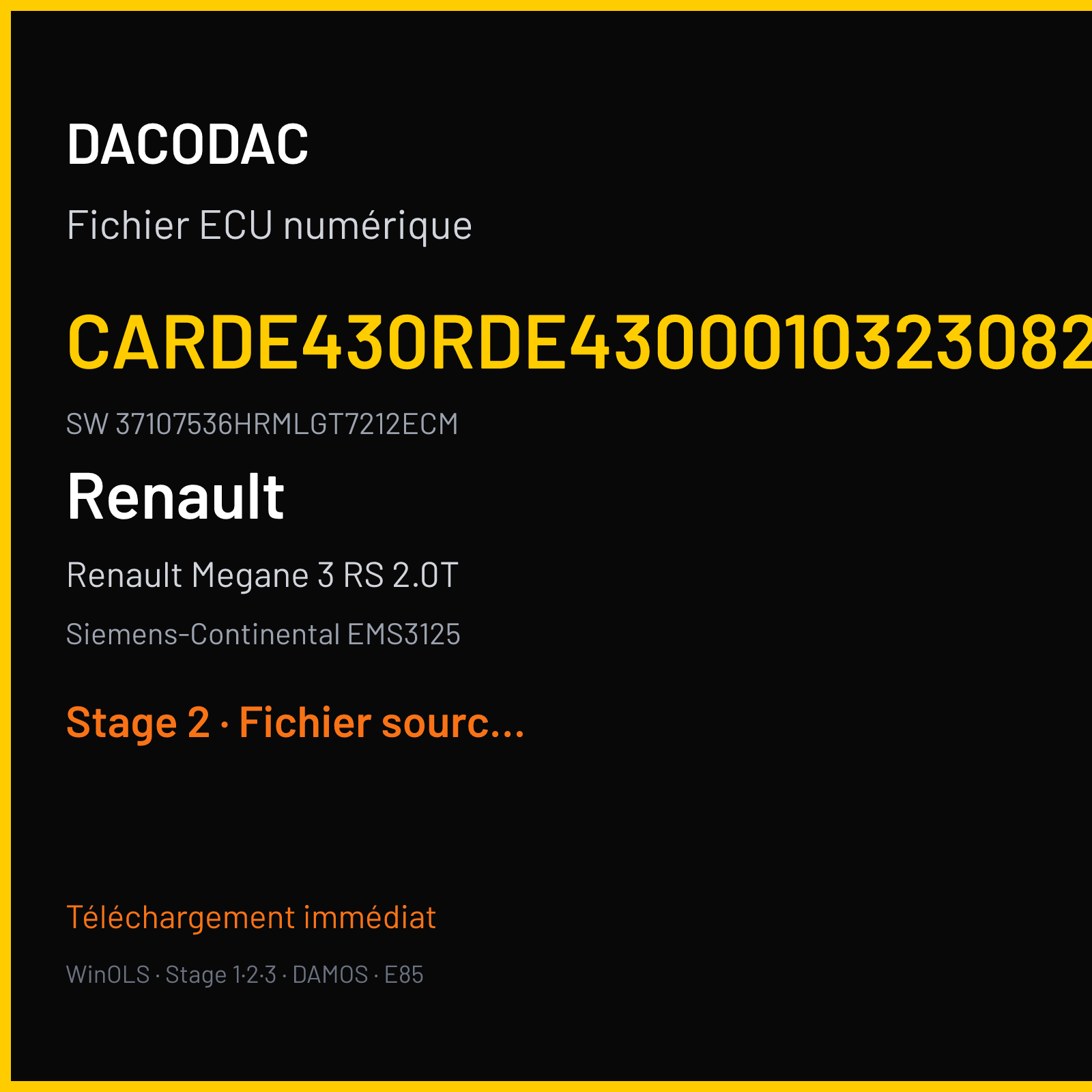 Renault Megane 3 RS 2.0T 275 ch (2015) — Siemens-Continental EMS3125 — CARDE430RDE4300010323082AA · 37107536HRMLGT7212ECM · RDE1043000000 — Stage 2