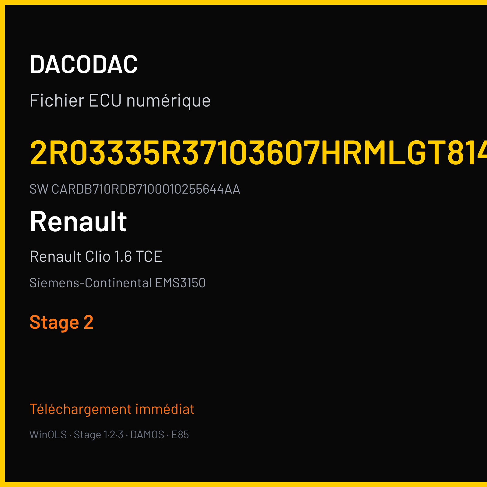 Renault Clio 1.6 TCE 200 ch (2013) — Siemens-Continental EMS3150 — 2R03335R37103607HRMLGT8142 · CARDB710RDB7100010255644AA · RDB2171000000 — Stage 2