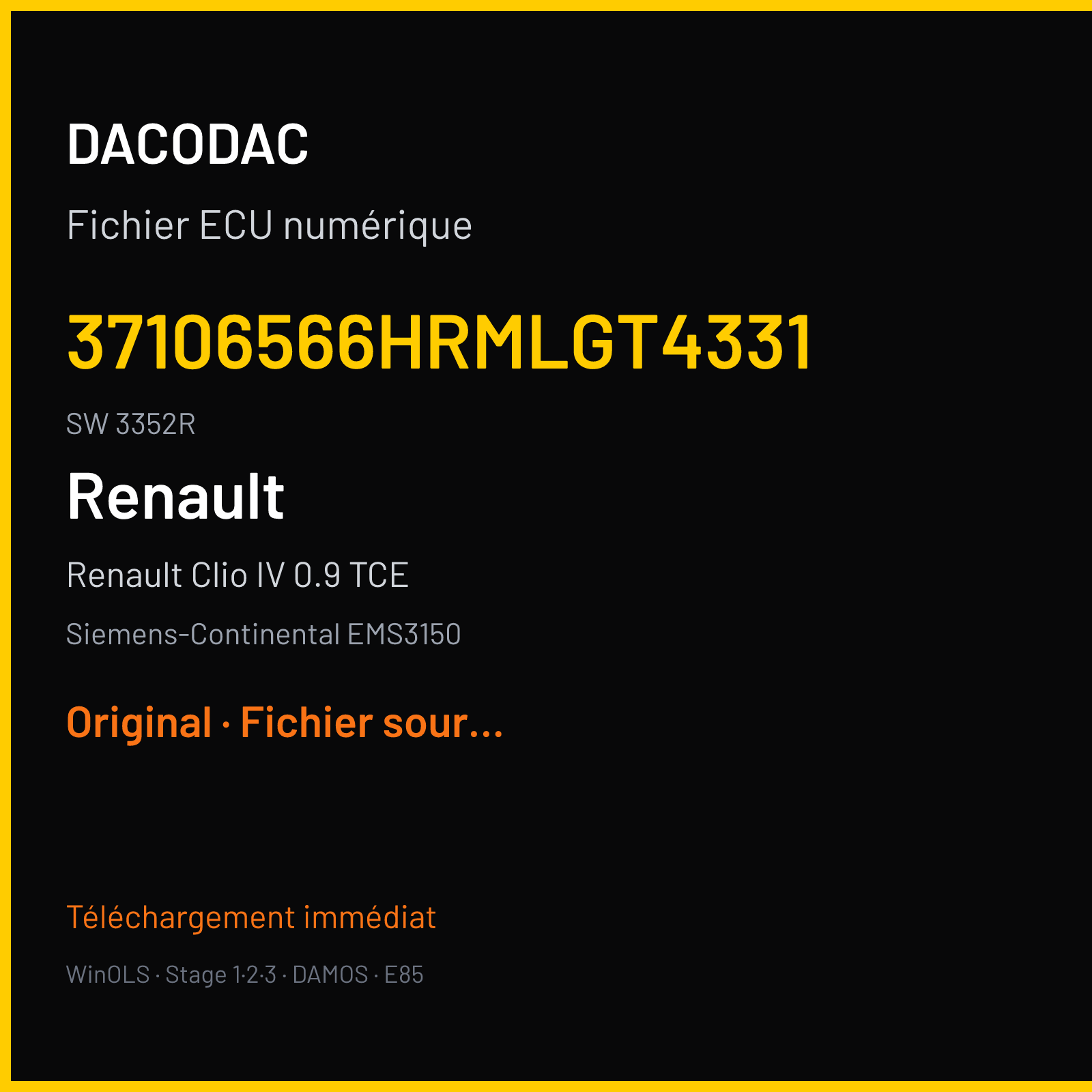 Renault Clio IV 0.9 TCE (2015) — Siemens-Continental EMS3150 — 37106566HRMLGT4331 · 3352R — Original