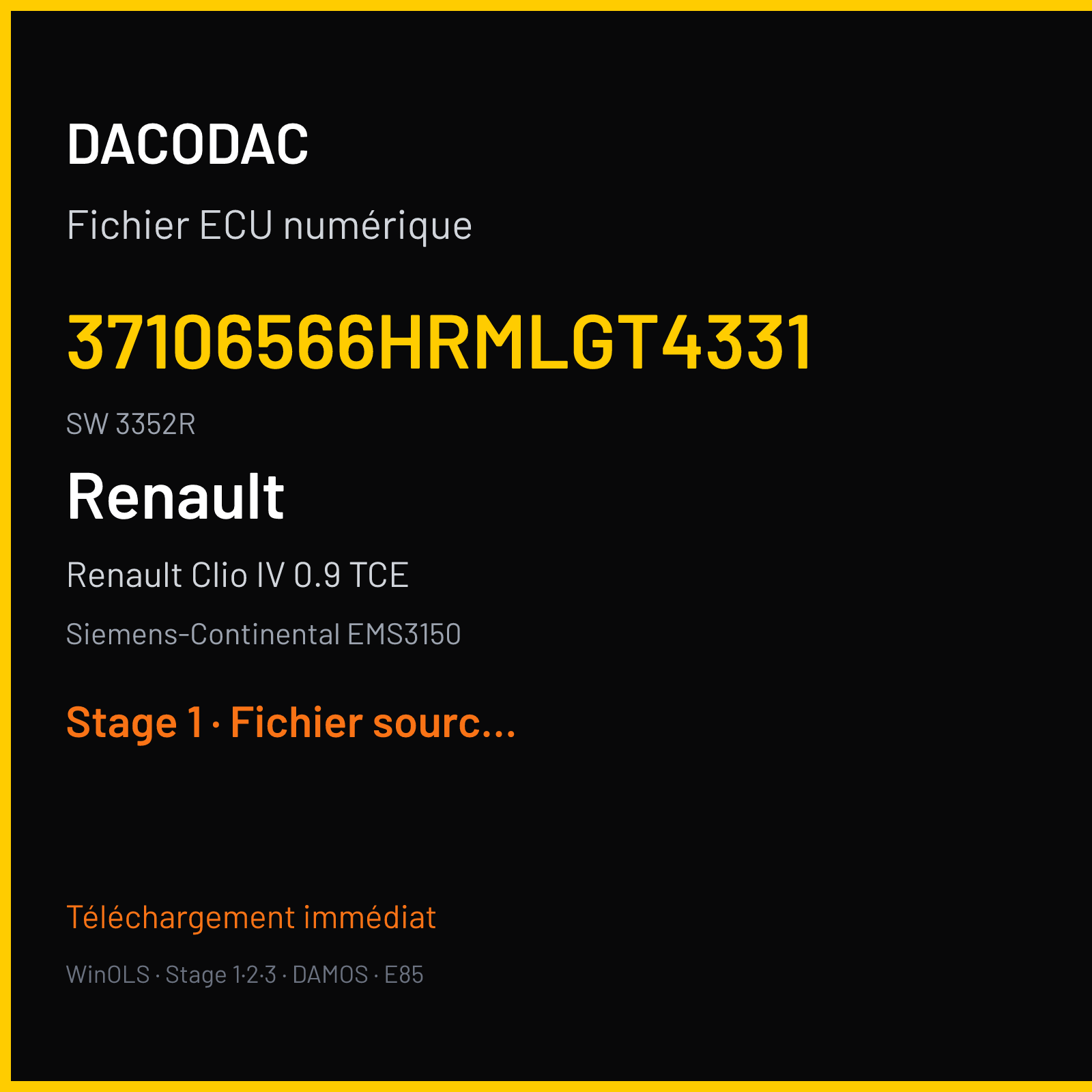 Renault Clio IV 0.9 TCE (2015) — Siemens-Continental EMS3150 — 37106566HRMLGT4331 · 3352R — Stage 1