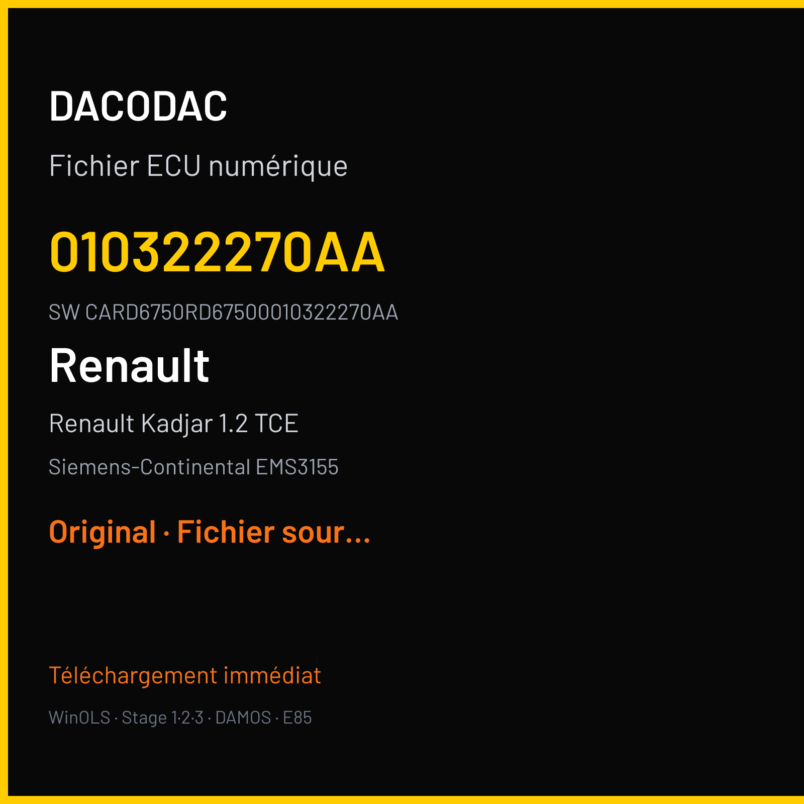 Renault Kadjar 1.2 TCE 130 ch (2018) — Siemens-Continental EMS3155 — 010322270AA · CARD6750RD67500010322270AA · RD6RD62275000000 — Original
