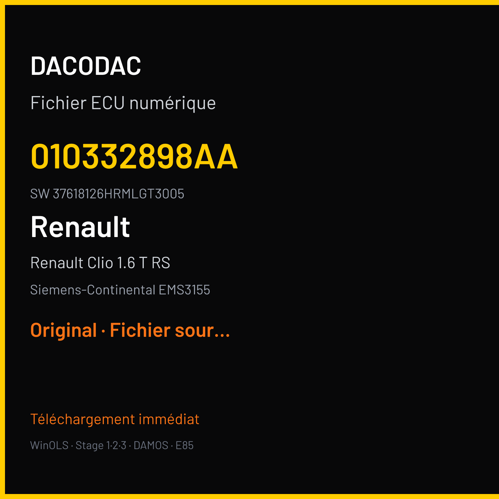 Renault Clio 1.6 T RS (2016) — Siemens-Continental EMS3155 — 010332898AA · 37618126HRMLGT3005 — Original