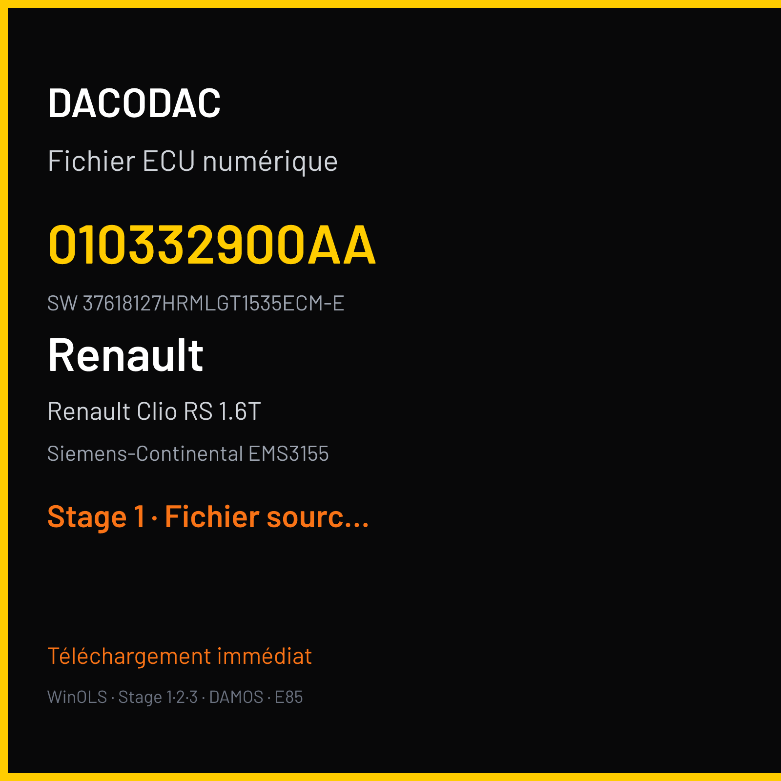 Renault Clio RS 1.6T 200 ch (2017) — Siemens-Continental EMS3155 — 010332900AA · 37618127HRMLGT1535ECM-E — Stage 1