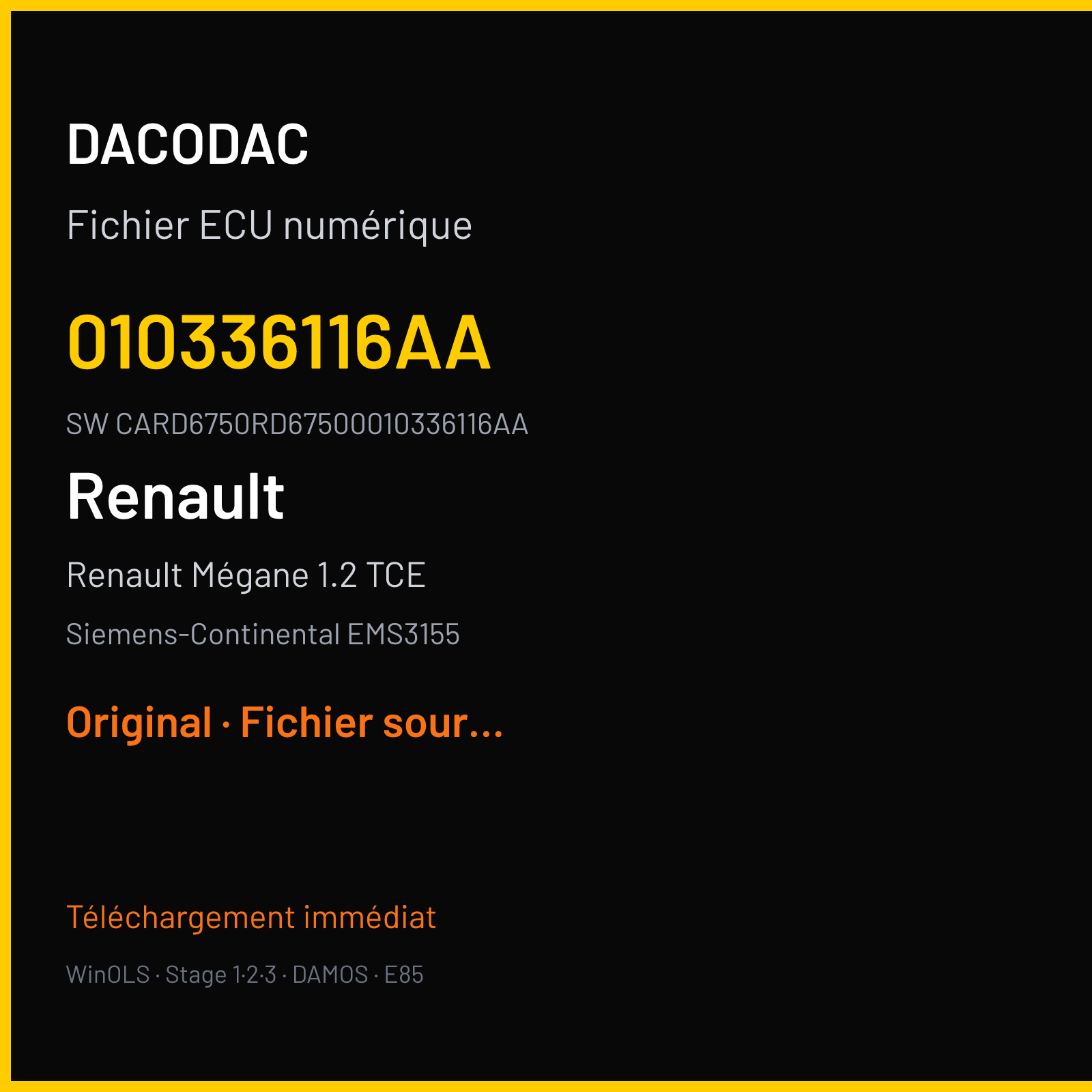 Renault Mégane 1.2 TCE 130 ch (2016) — Siemens-Continental EMS3155 — 010336116AA · CARD6750RD67500010336116AA · RD6RD62275000000 — Original