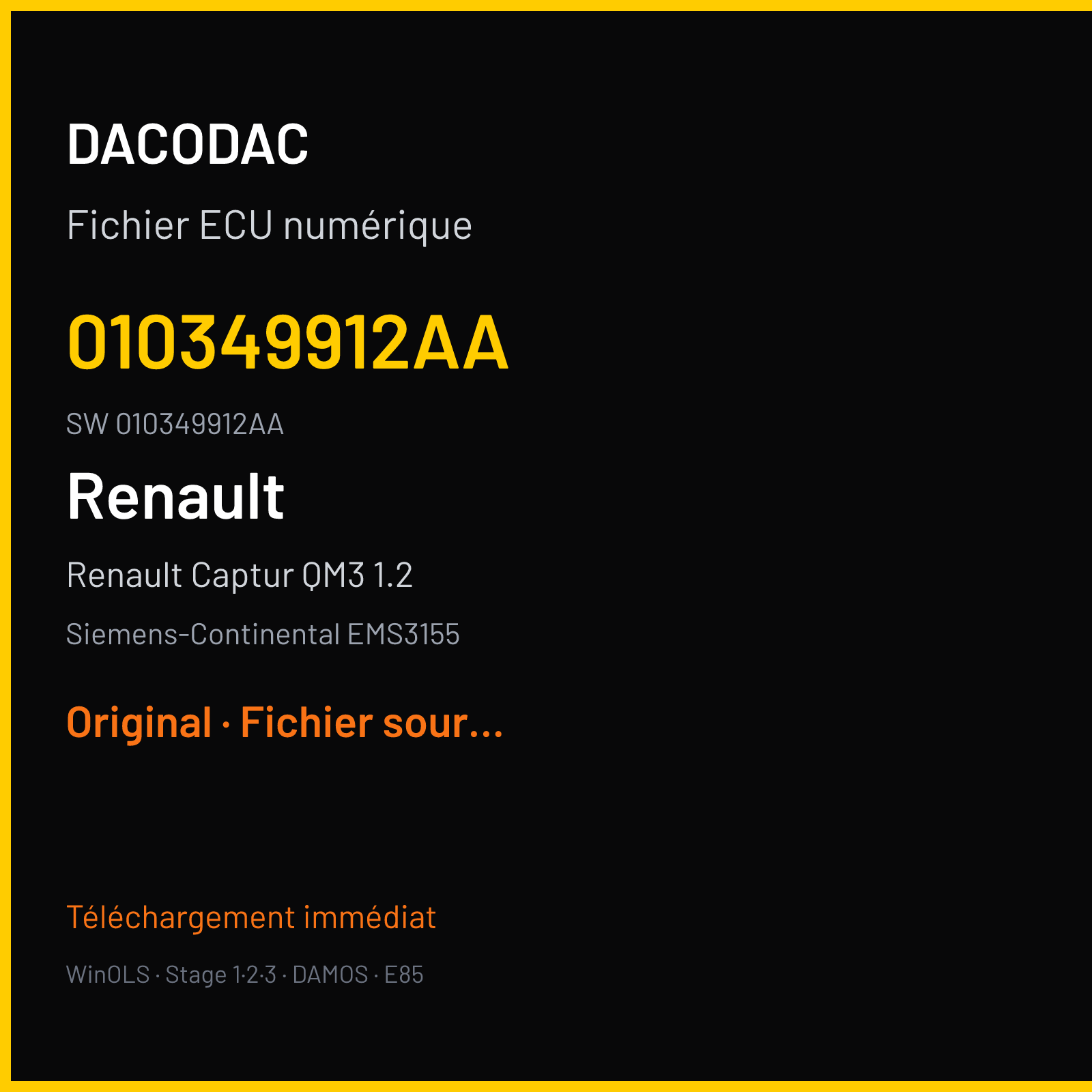 Renault Captur QM3 1.2 120 ch — Siemens-Continental EMS3155 — 010349912AA · 010349912AA · 237106957R — Original