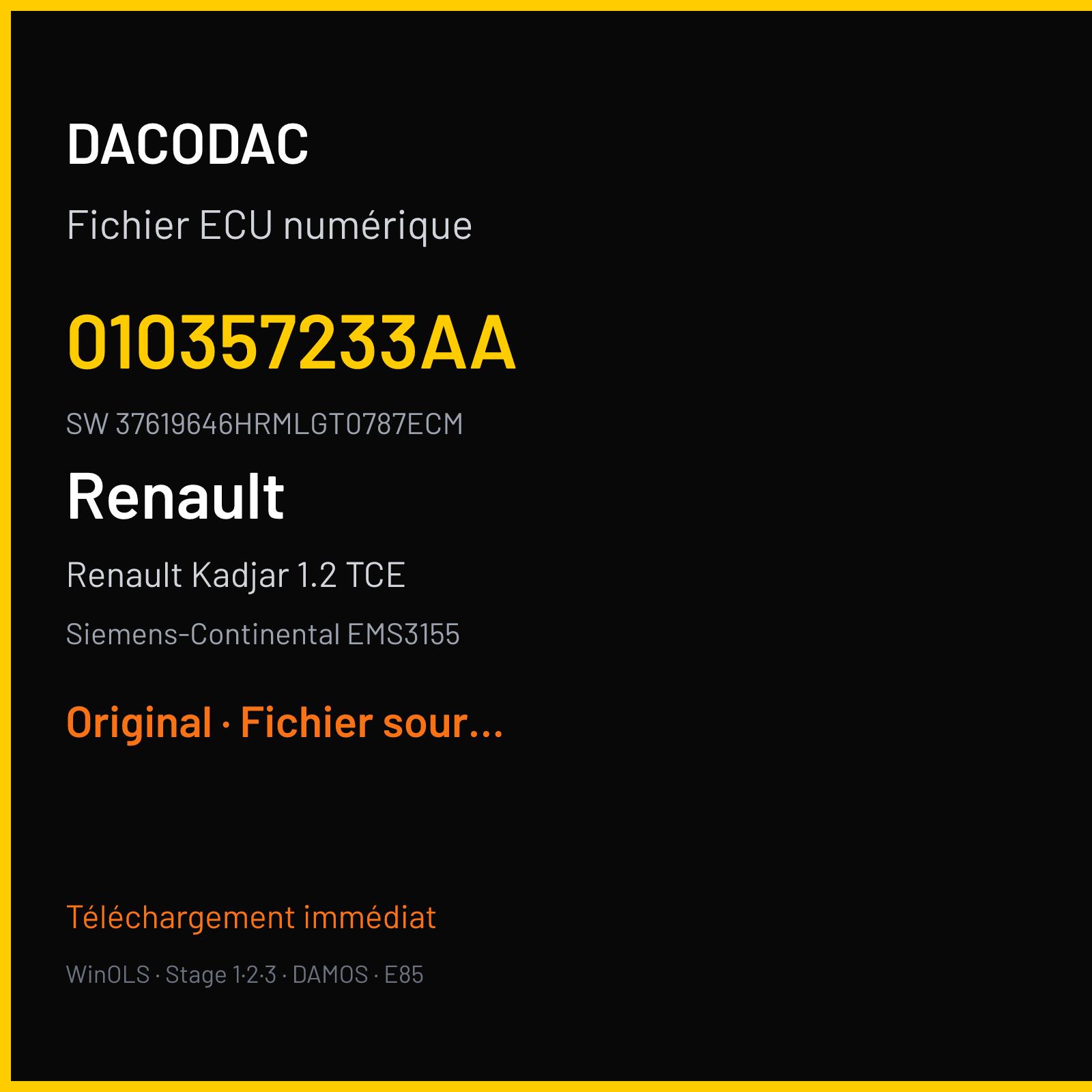 Renault Kadjar 1.2 TCE 130 ch (2005) — Siemens-Continental EMS3155 — 010357233AA · 37619646HRMLGT0787ECM · RD6RD62275000000 — Original