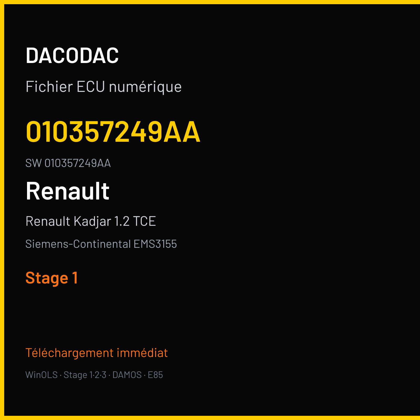 Renault Kadjar 1.2 TCE 130 ch (2015) — Siemens-Continental EMS3155 — 010357249AA · 010357249AA · 237108773R — Stage 1