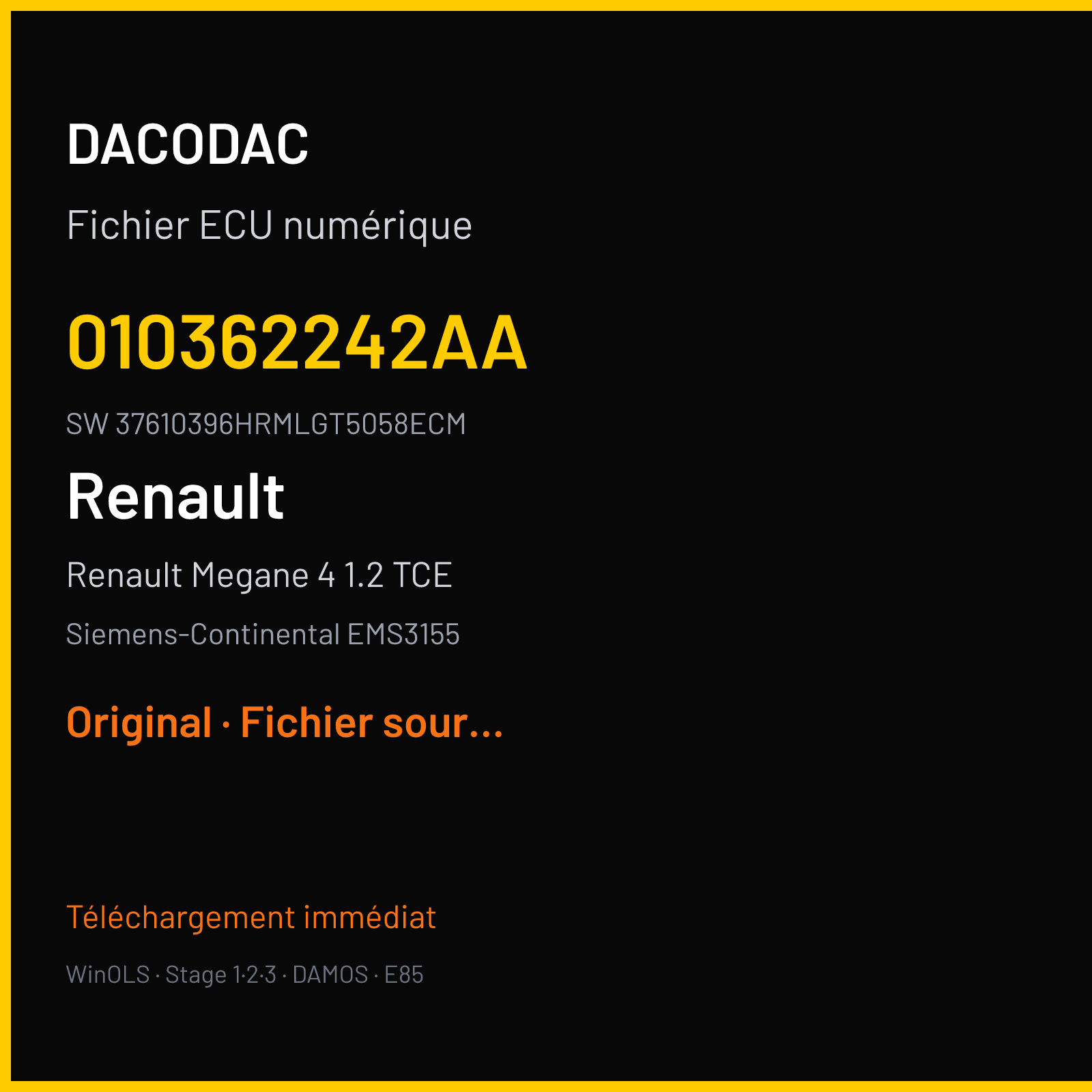 Renault Megane 4 1.2 TCE 130 ch (2017) — Siemens-Continental EMS3155 — 010362242AA · 37610396HRMLGT5058ECM — Original