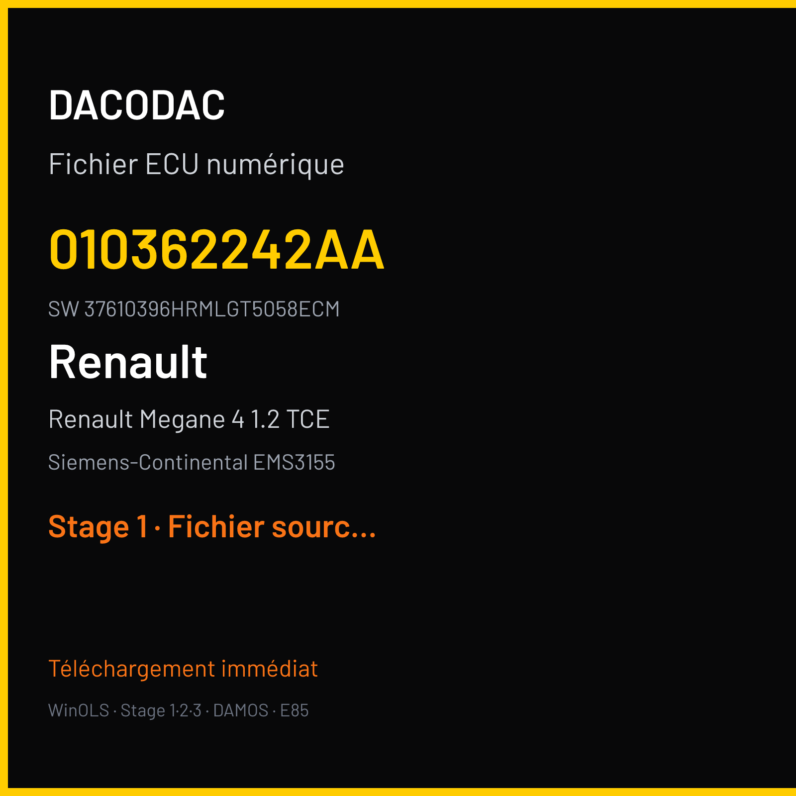 Renault Megane 4 1.2 TCE 130 ch (2017) — Siemens-Continental EMS3155 — 010362242AA · 37610396HRMLGT5058ECM — Stage 1