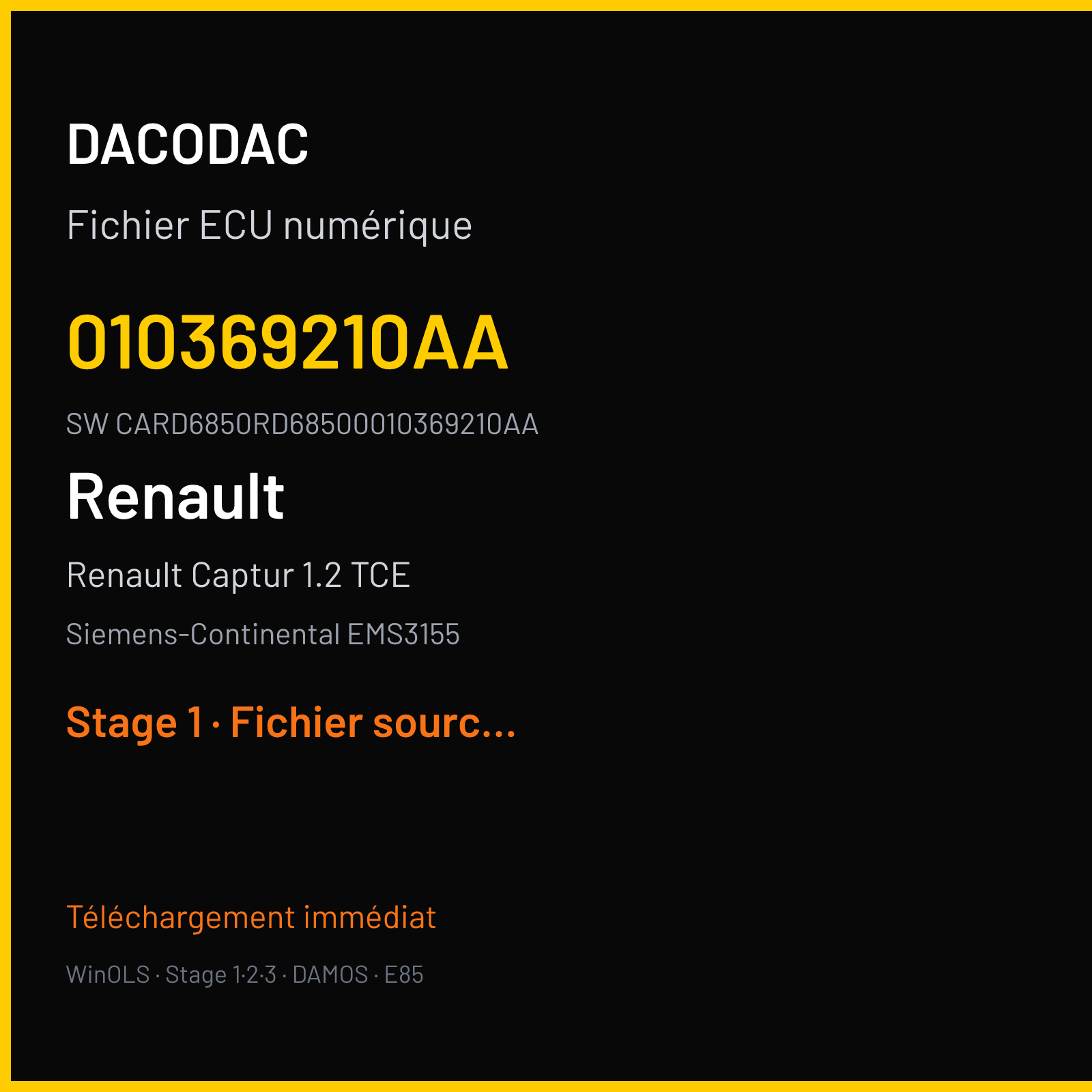 Renault Captur 1.2 TCE 120 ch (2018) — Siemens-Continental EMS3155 — 010369210AA · CARD6850RD68500010369210AA · RD6RD62285000000 — Stage 1