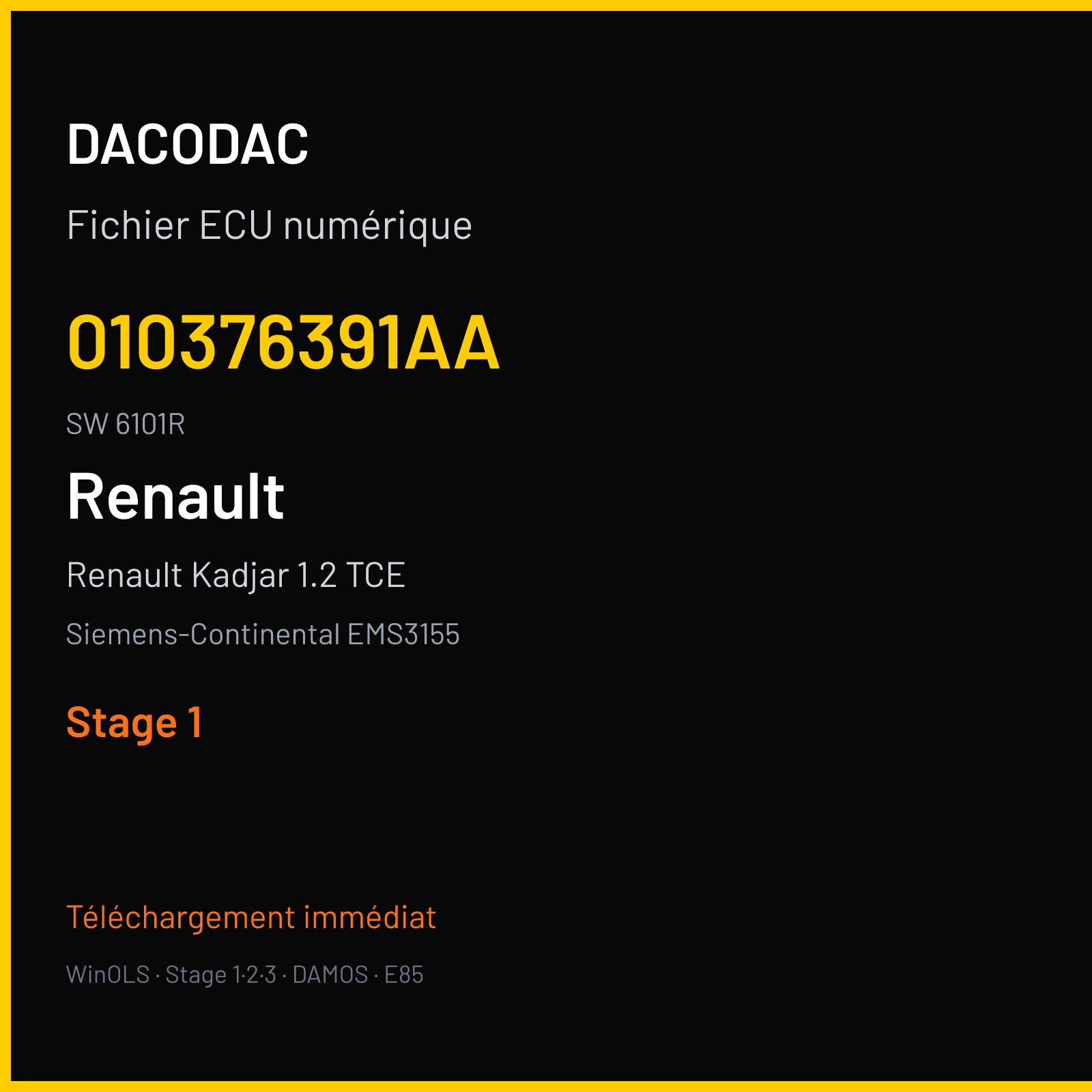 Renault Kadjar 1.2 TCE 130 ch (2005) — Siemens-Continental EMS3155 — 010376391AA · 6101R · RD6RD62275000000 — Stage 1