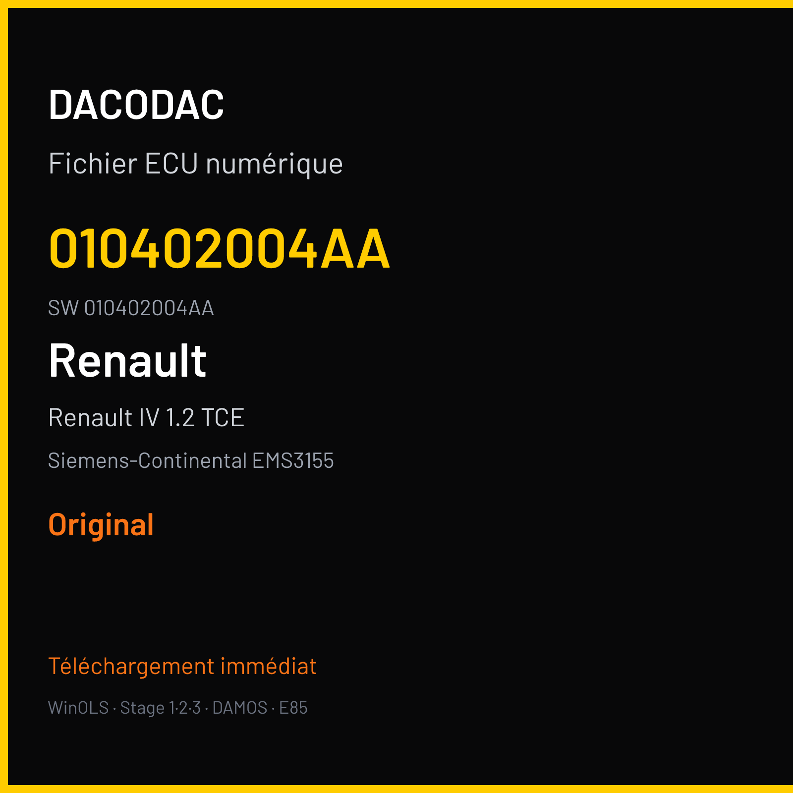 Renault IV 1.2 TCE 115 ch (2016) — Siemens-Continental EMS3155 — 010402004AA · 010402004AA · RD6RD62277000000 — Original