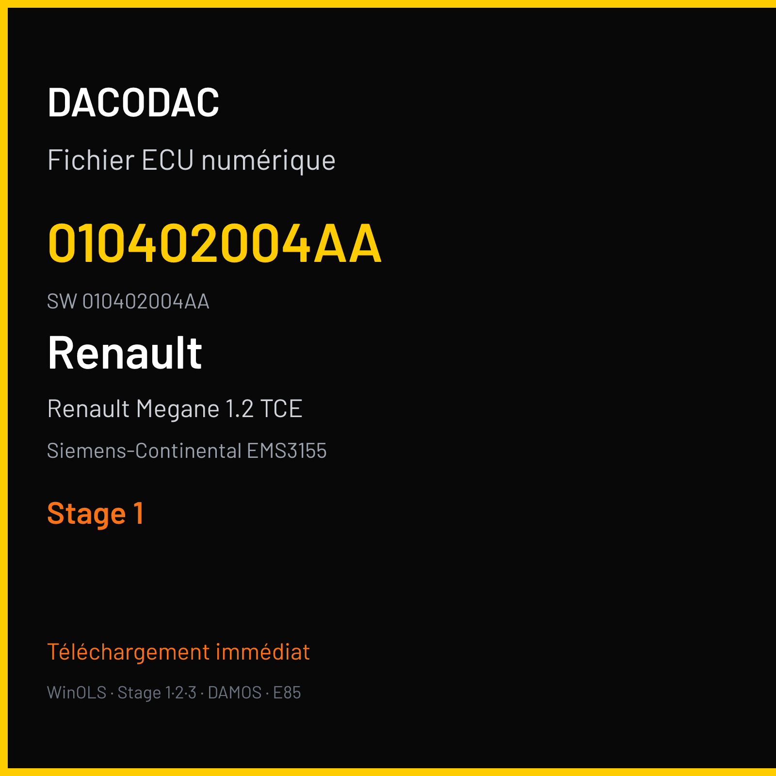 Renault Megane 1.2 TCE 115 ch (2016) — Siemens-Continental EMS3155 — 010402004AA · 010402004AA · RD6RD62277000000 — Stage 1