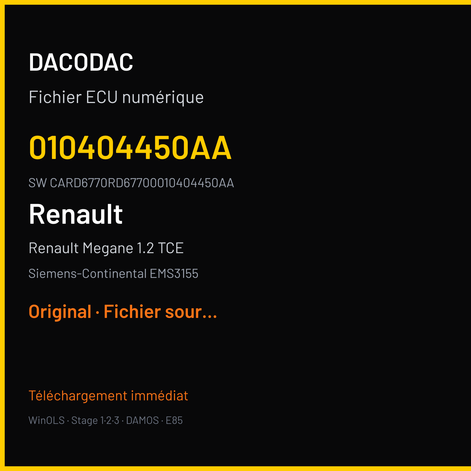 Renault Megane 1.2 TCE 130 ch (2017) — Siemens-Continental EMS3155 — 010404450AA · CARD6770RD67700010404450AA · RD6RD62277000000 — Original