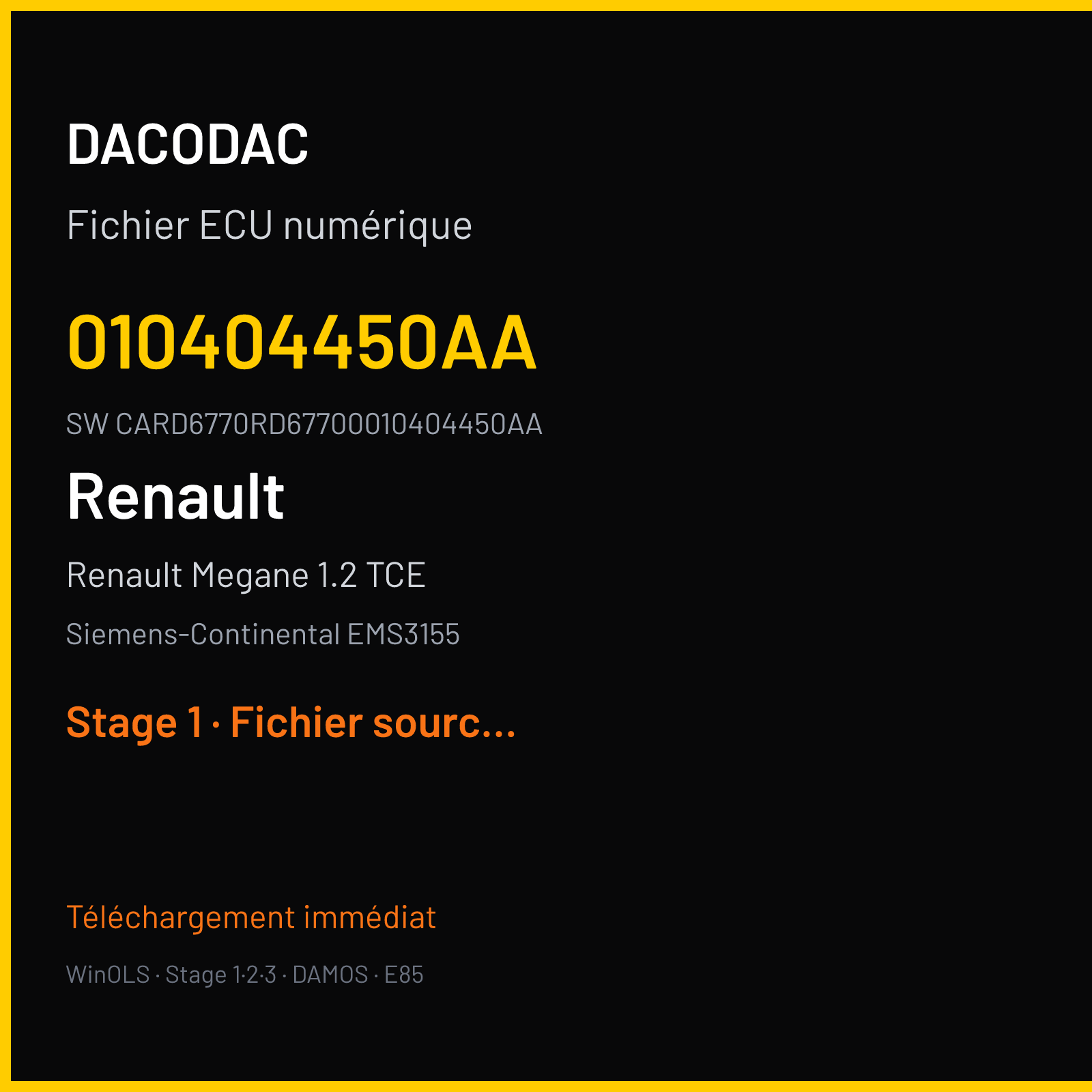 Renault Megane 1.2 TCE 130 ch (2017) — Siemens-Continental EMS3155 — 010404450AA · CARD6770RD67700010404450AA · RD6RD62277000000 — Stage 1