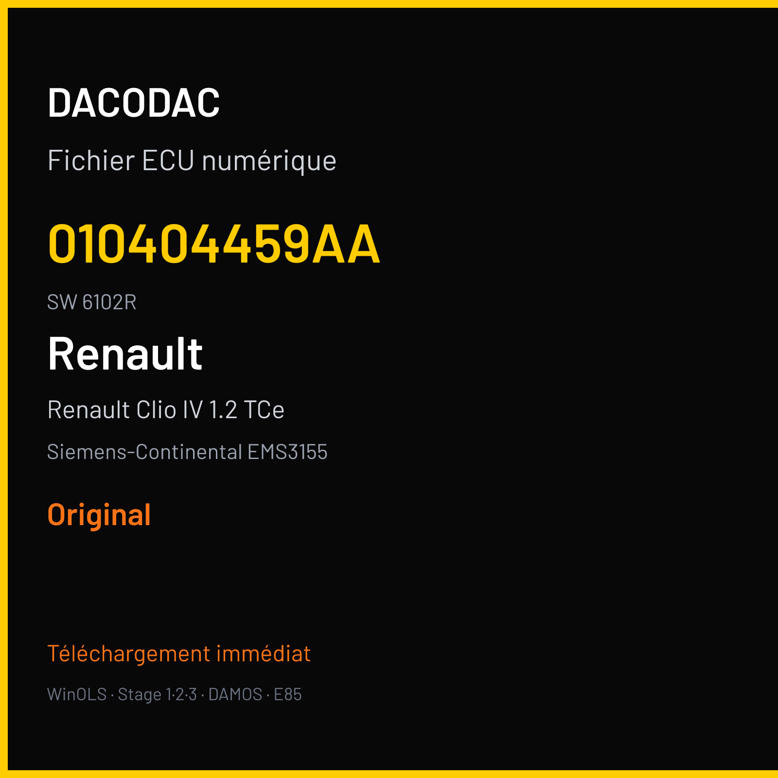 Renault Clio IV 1.2 TCe 120 ch (2017) — Siemens-Continental EMS3155 — 010404459AA · 6102R · RD6RD62294000000 — Original