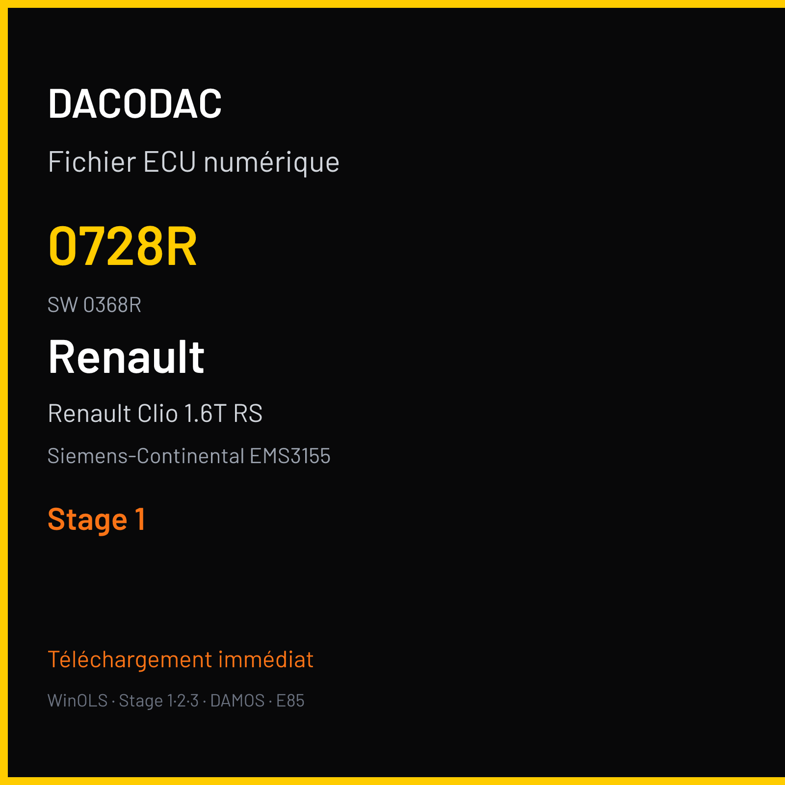 Renault Clio 1.6T RS 200 ch (2018) — Siemens-Continental EMS3155 — 0728R · 0368R · FT5F04 — Stage 1