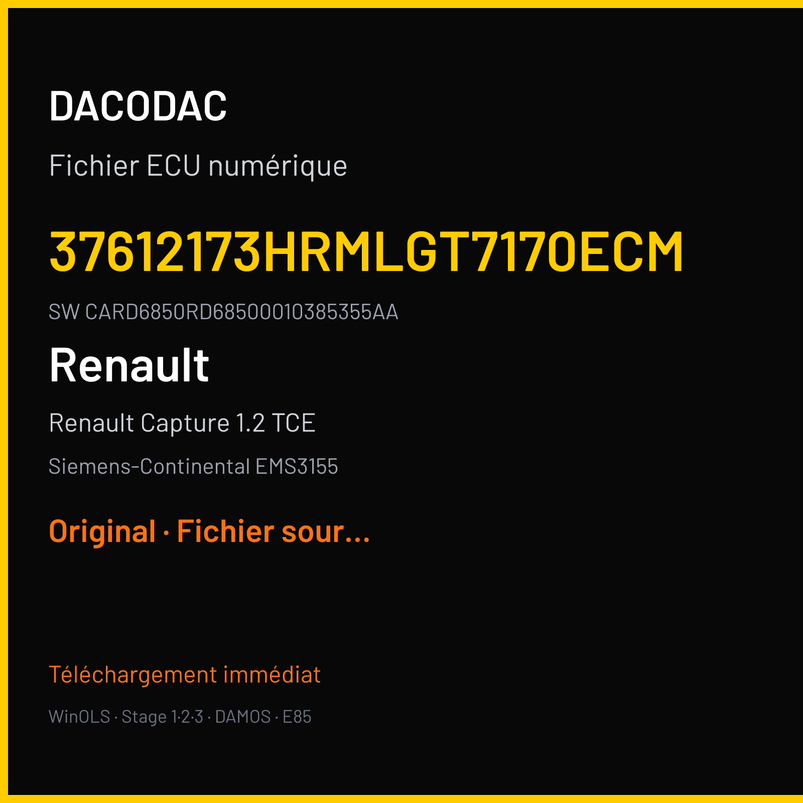 Renault Capture 1.2 TCE 120 ch (2018) — Siemens-Continental EMS3155 — 37612173HRMLGT7170ECM · CARD6850RD68500010385355AA · RD6RD62285000000 — Original