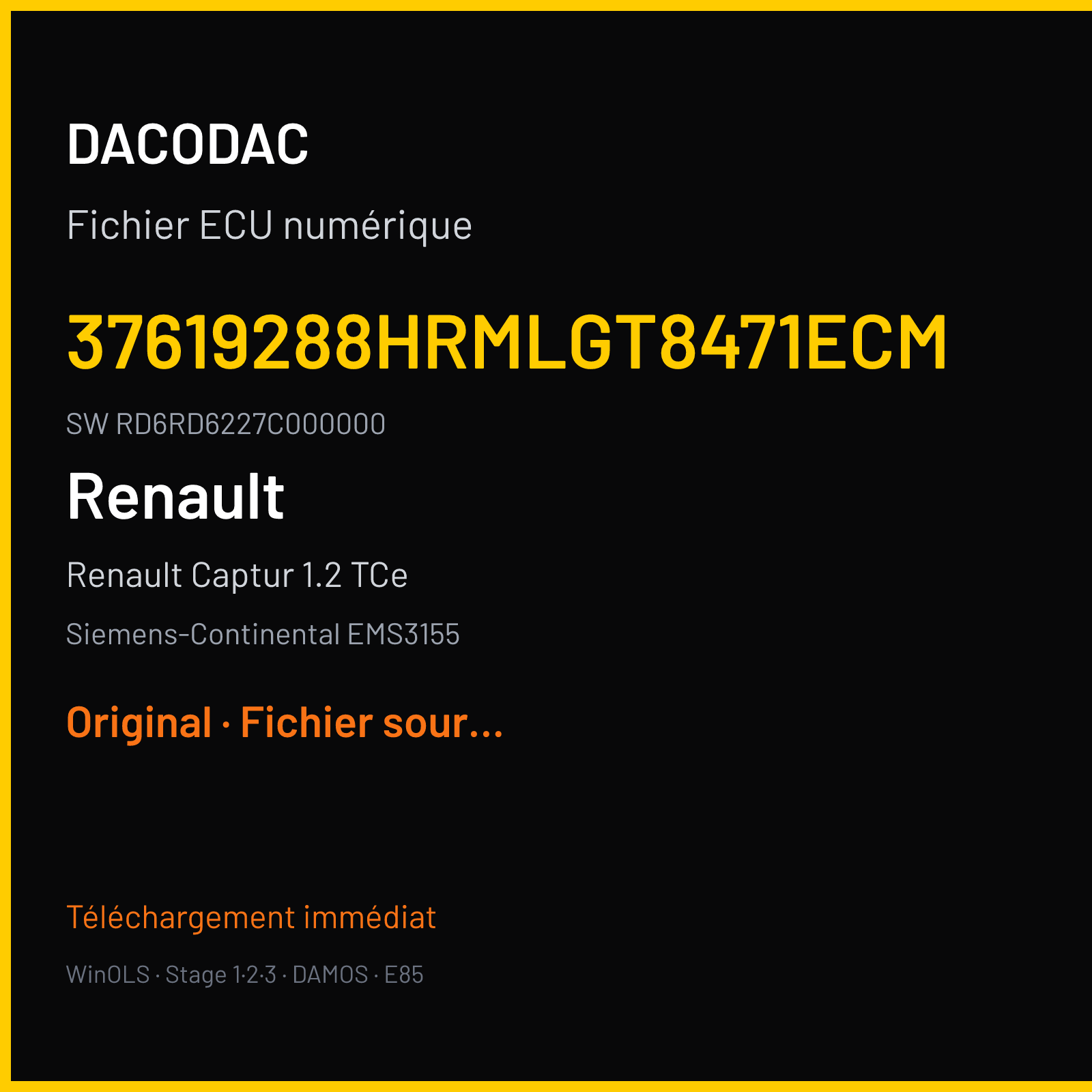 Renault Captur 1.2 TCe (2014) — Siemens-Continental EMS3155 — 37619288HRMLGT8471ECM · RD6RD6227C000000 — Original