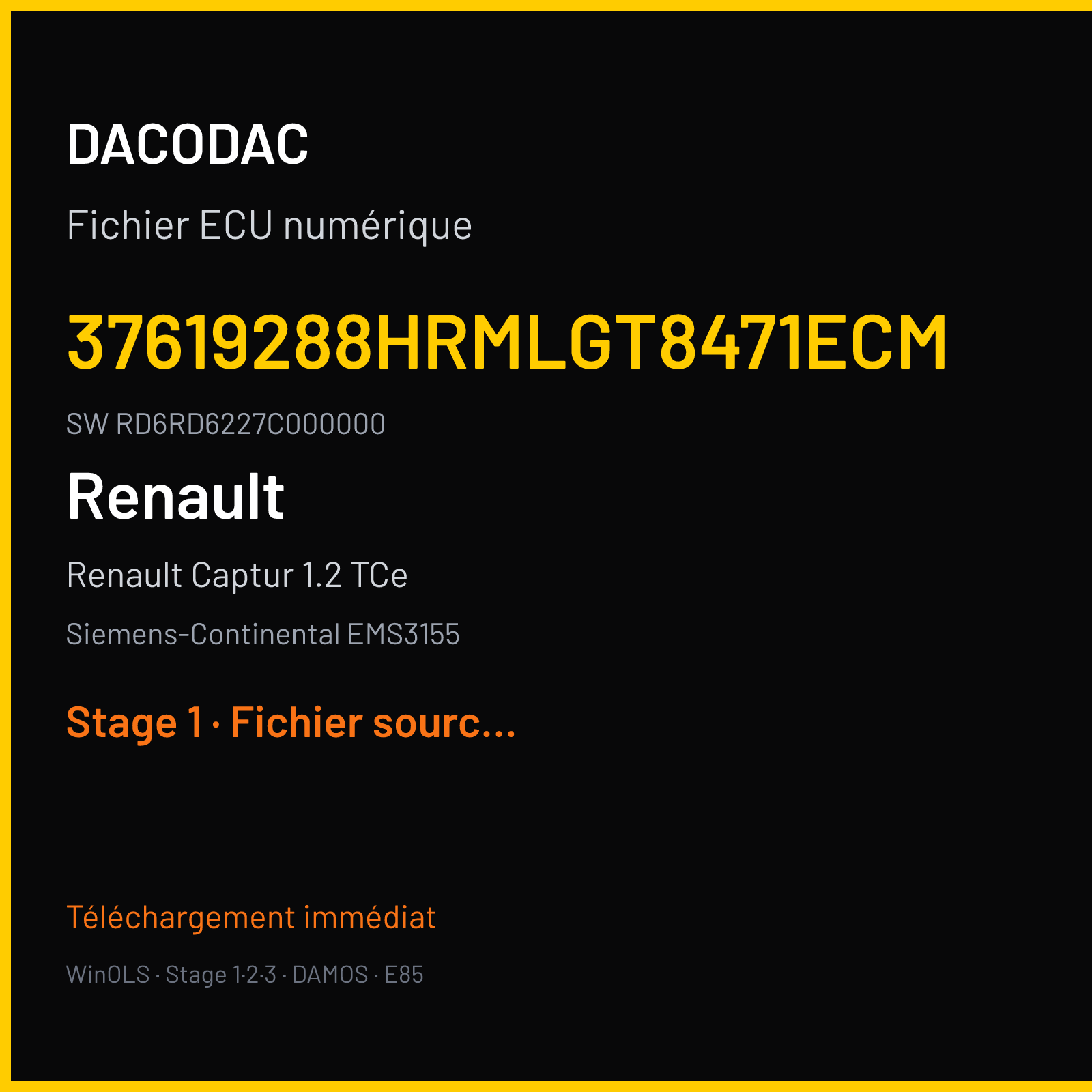 Renault Captur 1.2 TCe (2014) — Siemens-Continental EMS3155 — 37619288HRMLGT8471ECM · RD6RD6227C000000 — Stage 1
