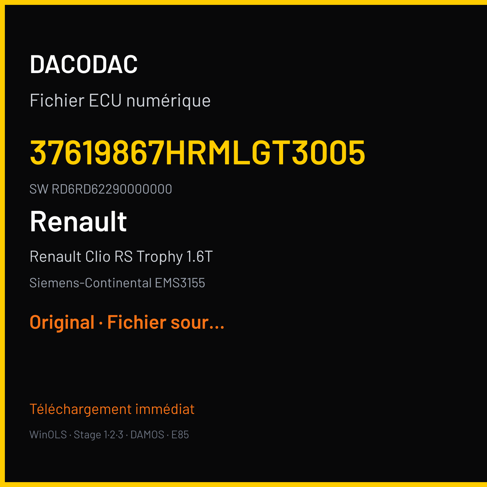 Renault Clio RS Trophy 1.6T (2017) — Siemens-Continental EMS3155 — 37619867HRMLGT3005 · RD6RD62290000000 — Original