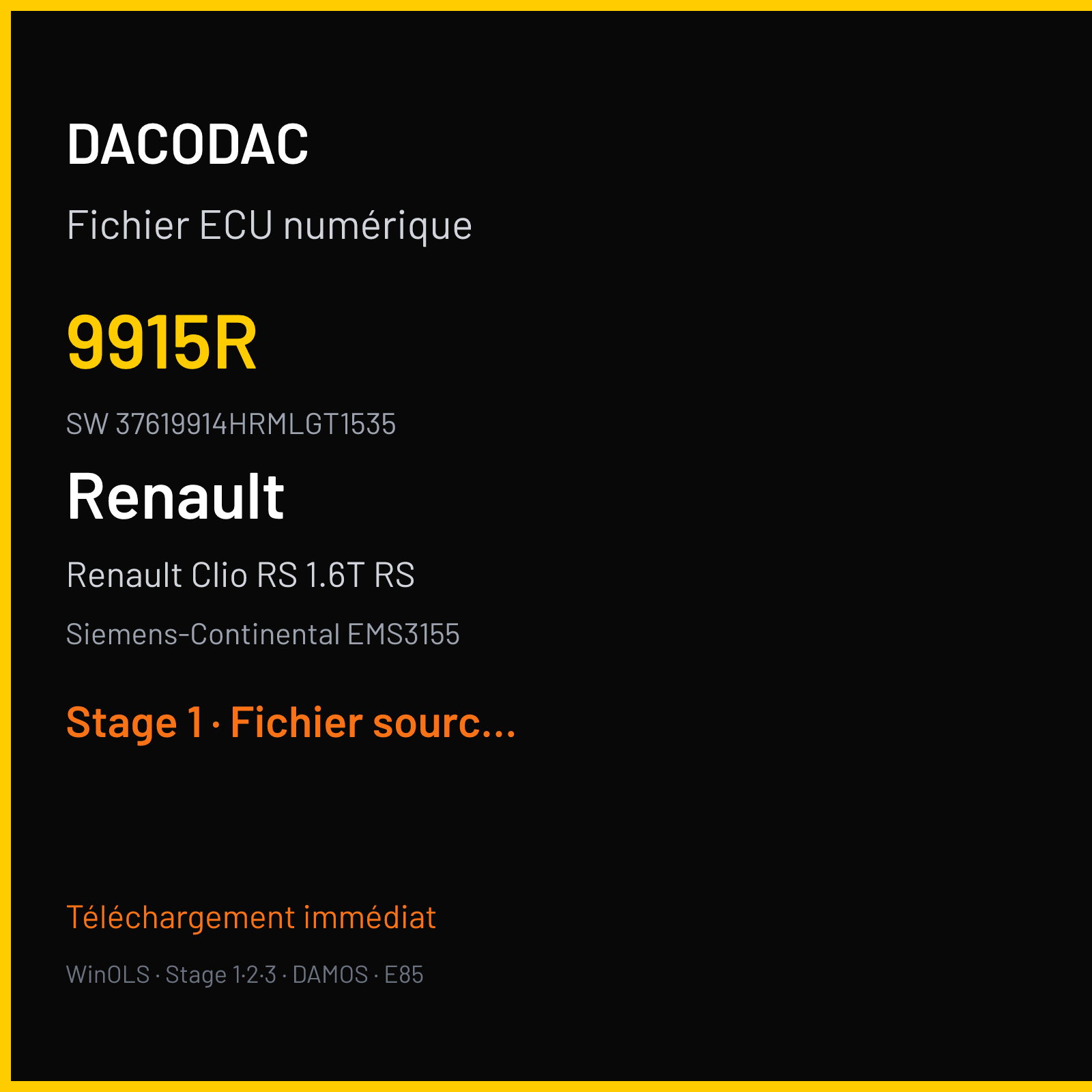 Renault Clio RS 1.6T RS 200 ch (2016) — Siemens-Continental EMS3155 — 9915R · 37619914HRMLGT1535 · RD6RD62291000000 — Stage 1