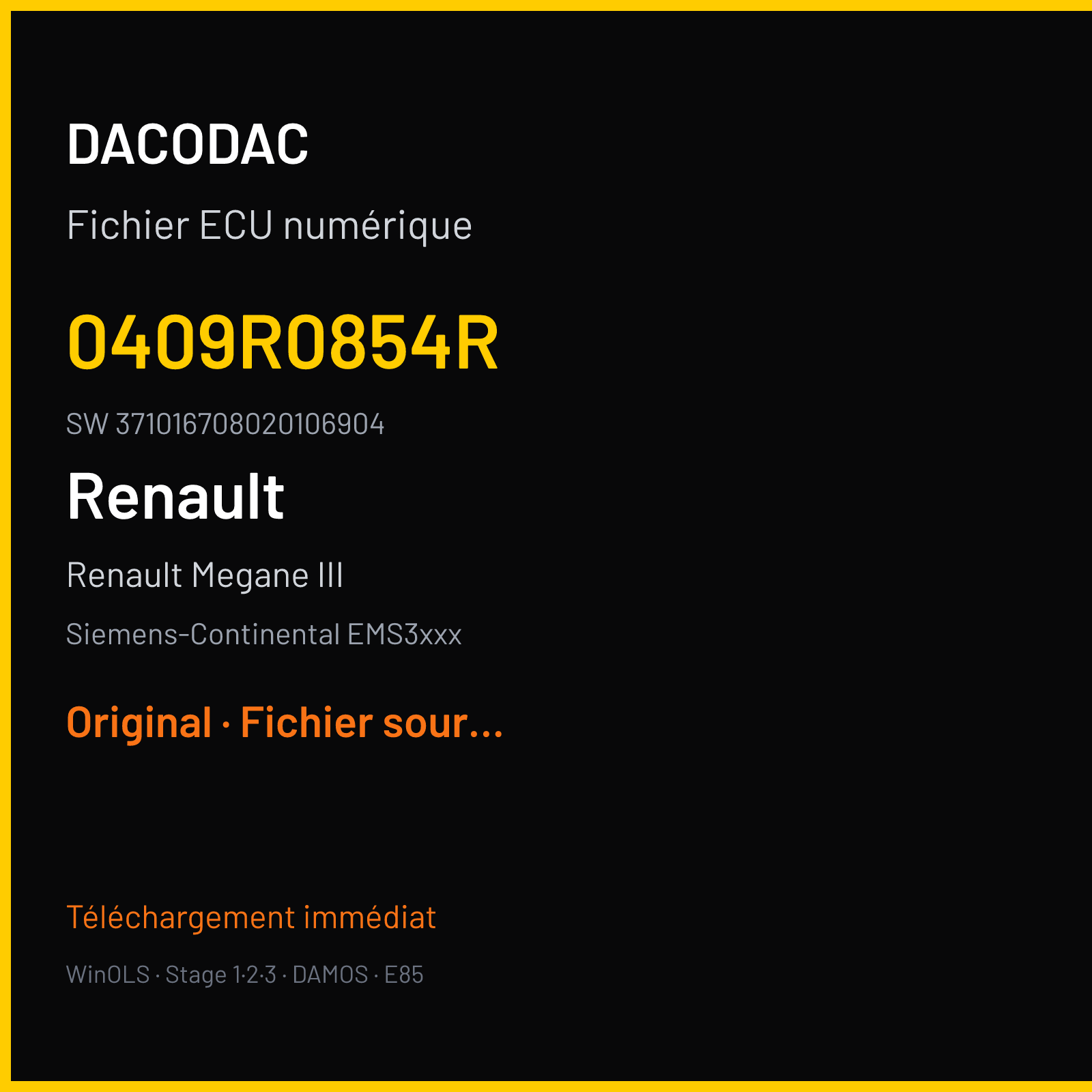 Renault Megane III — Siemens-Continental EMS3xxx — 0409R0854R · 371016708020106904 · RD9A197000000 — Original