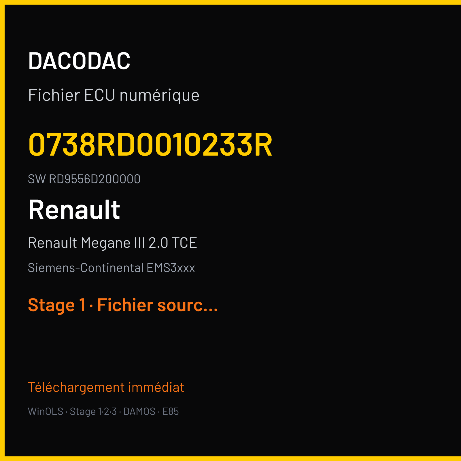 Renault Megane III 2.0 TCE (2010) — Siemens-Continental EMS3xxx — 0738RD0010233R · RD9556D200000 — Stage 1
