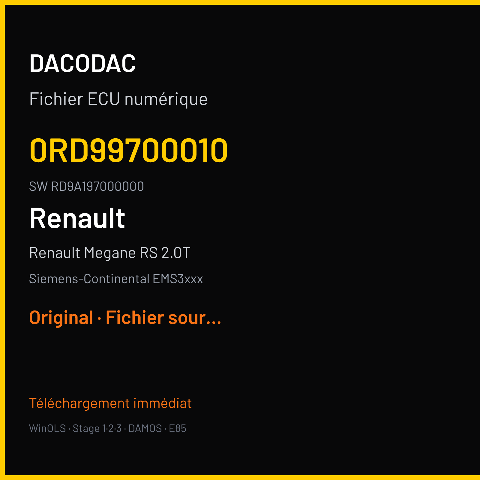 Renault Megane RS 2.0T (2011) — Siemens-Continental EMS3xxx — 0RD99700010 · RD9A197000000 — Original