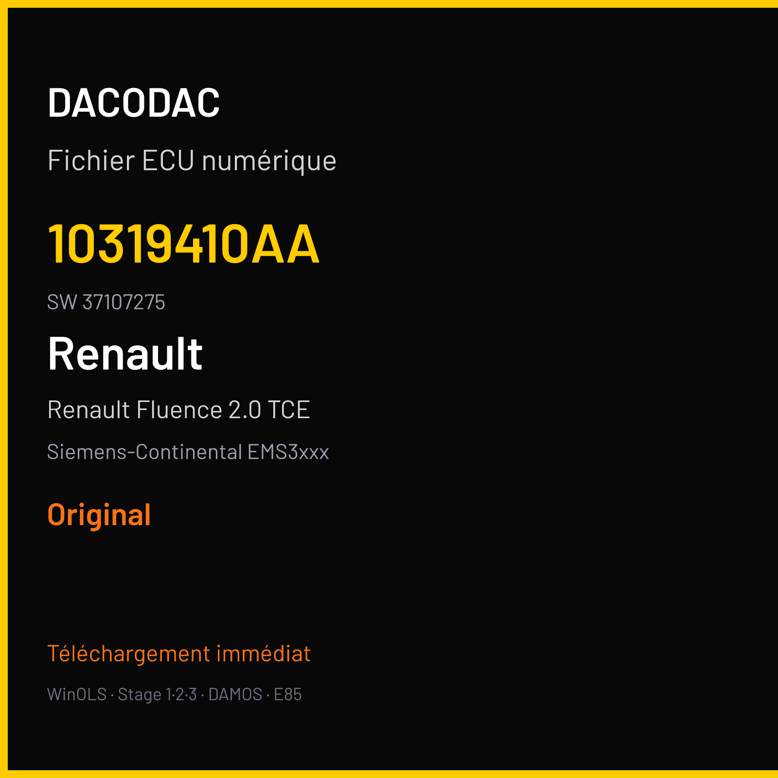 Renault Fluence 2.0 TCE 180 ch (2014) — Siemens-Continental EMS3xxx — 10319410AA · 37107275 · 8020153184 RD9A2C5000000 — Original