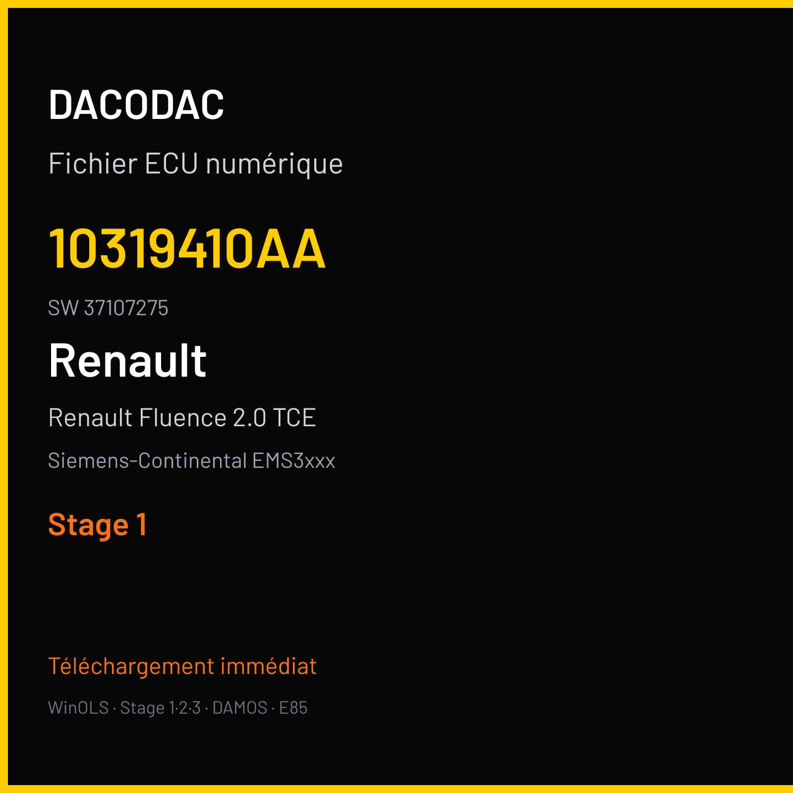 Renault Fluence 2.0 TCE 180 ch (2014) — Siemens-Continental EMS3xxx — 10319410AA · 37107275 · 8020153184 RD9A2C5000000 — Stage 1