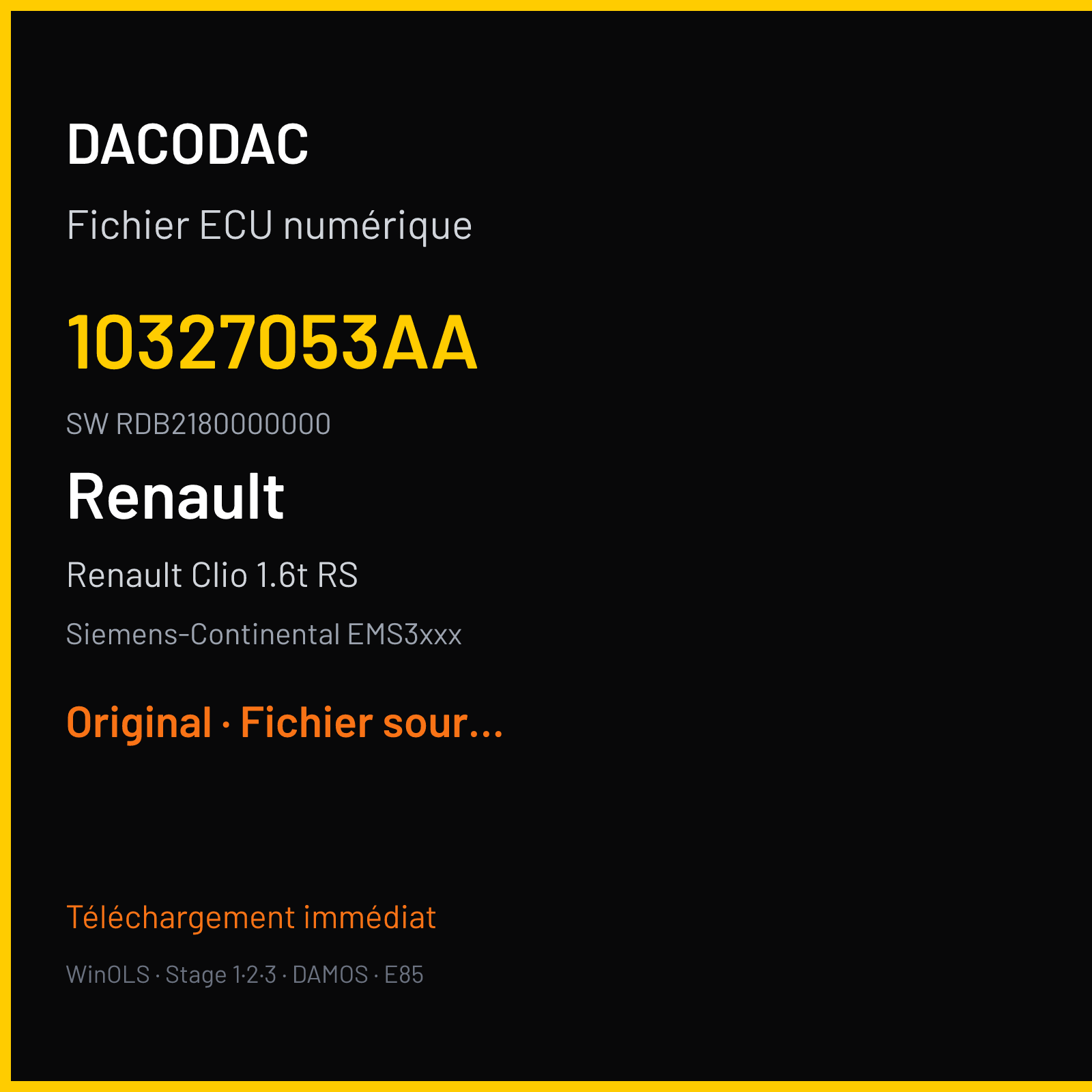 Renault Clio 1.6t RS (2014) — Siemens-Continental EMS3xxx — 10327053AA · RDB2180000000 — Original