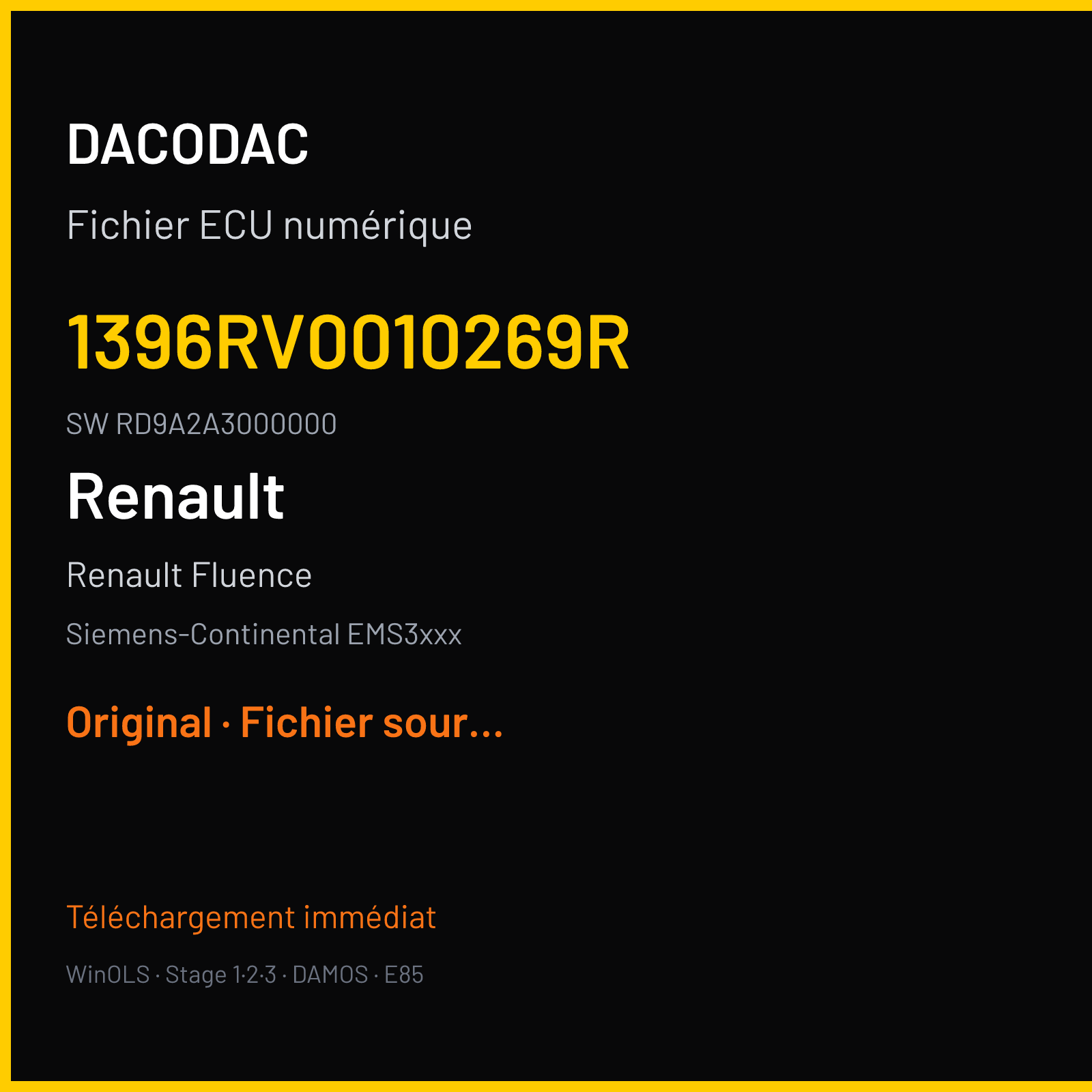Renault Fluence (2014) — Siemens-Continental EMS3xxx — 1396RV0010269R · RD9A2A3000000 — Original
