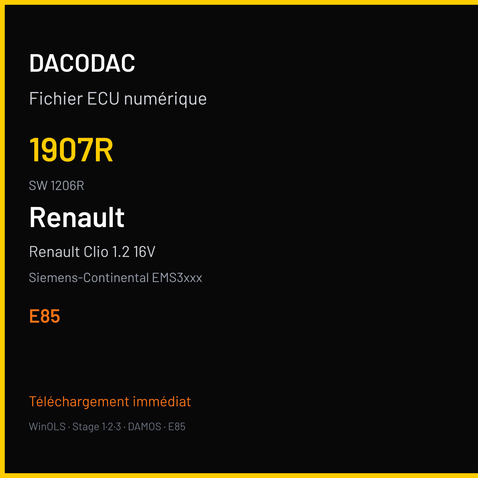 Renault Clio 1.2 16V — Siemens-Continental EMS3xxx — 1907R · 1206R · RD8579C000000 — E85
