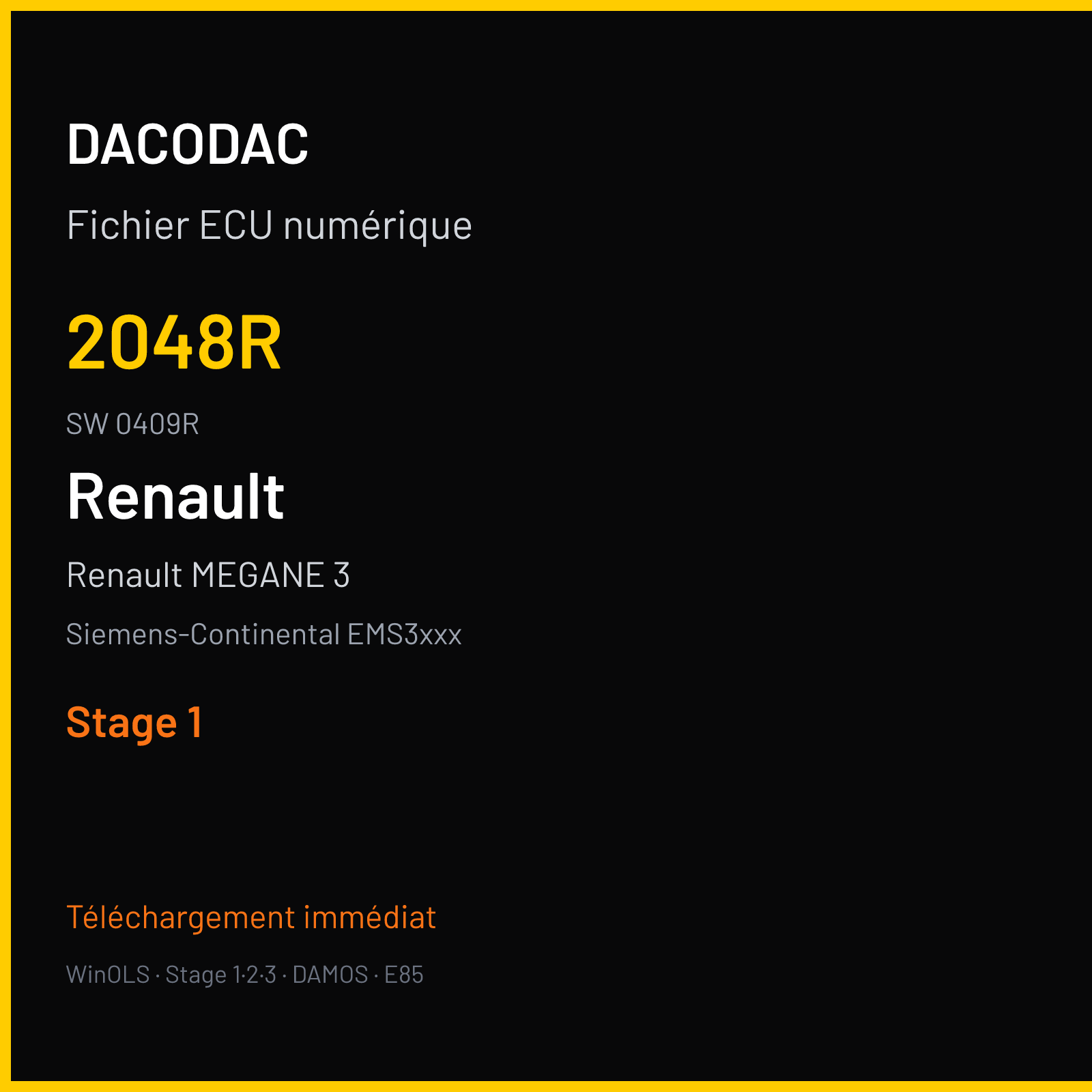 Renault MEGANE 3 138 ch — Siemens-Continental EMS3xxx — 2048R · 0409R · RD9A2B3000000 — Stage 1