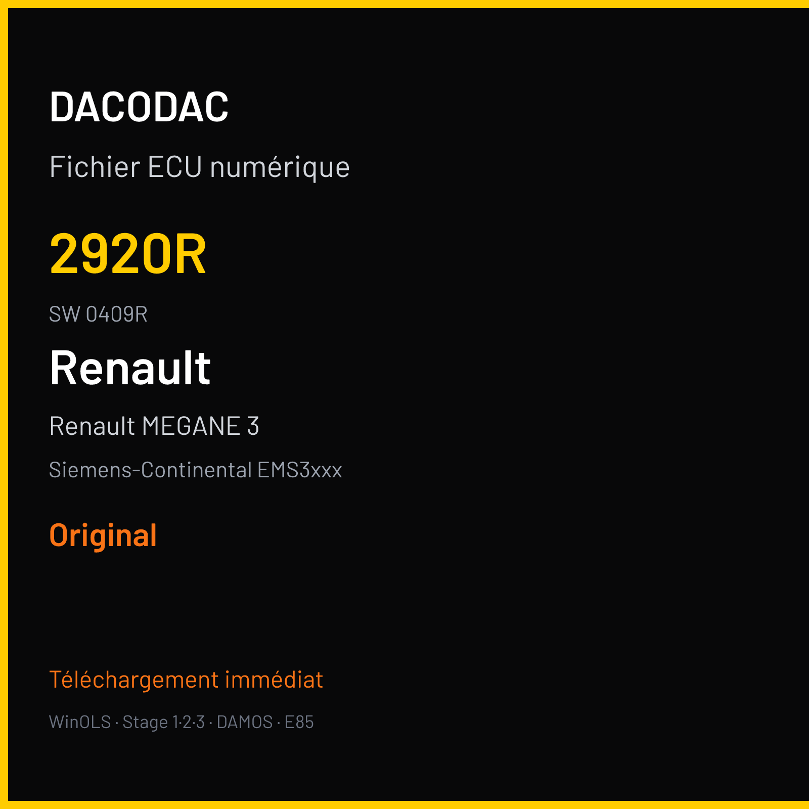 Renault MEGANE 3 138 ch — Siemens-Continental EMS3xxx — 2920R · 0409R · RD9A2D0000000 — Original