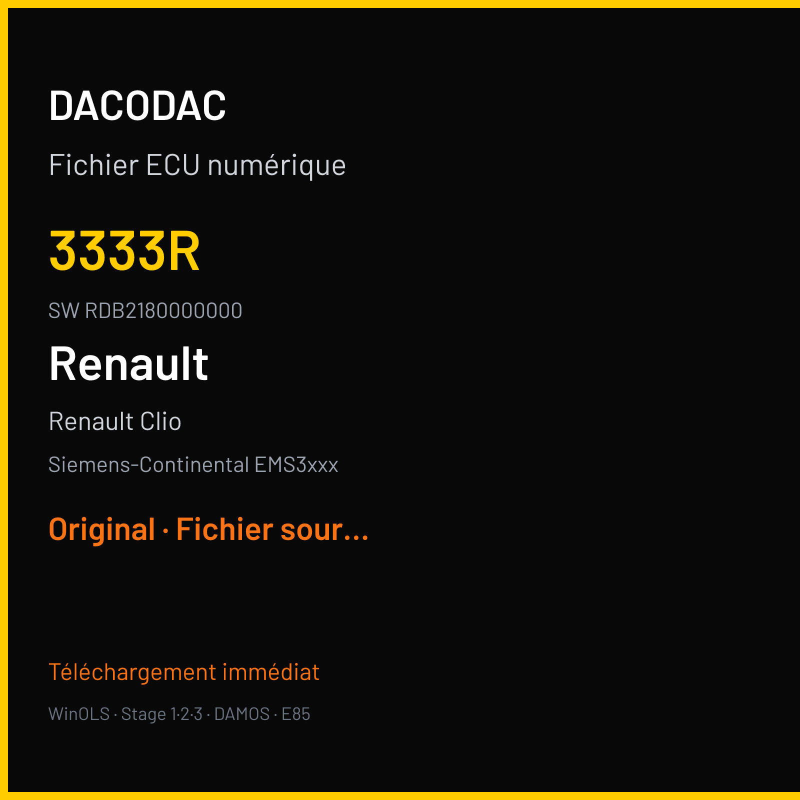 Renault Clio (2014) — Siemens-Continental EMS3xxx — 3333R · RDB2180000000 — Original