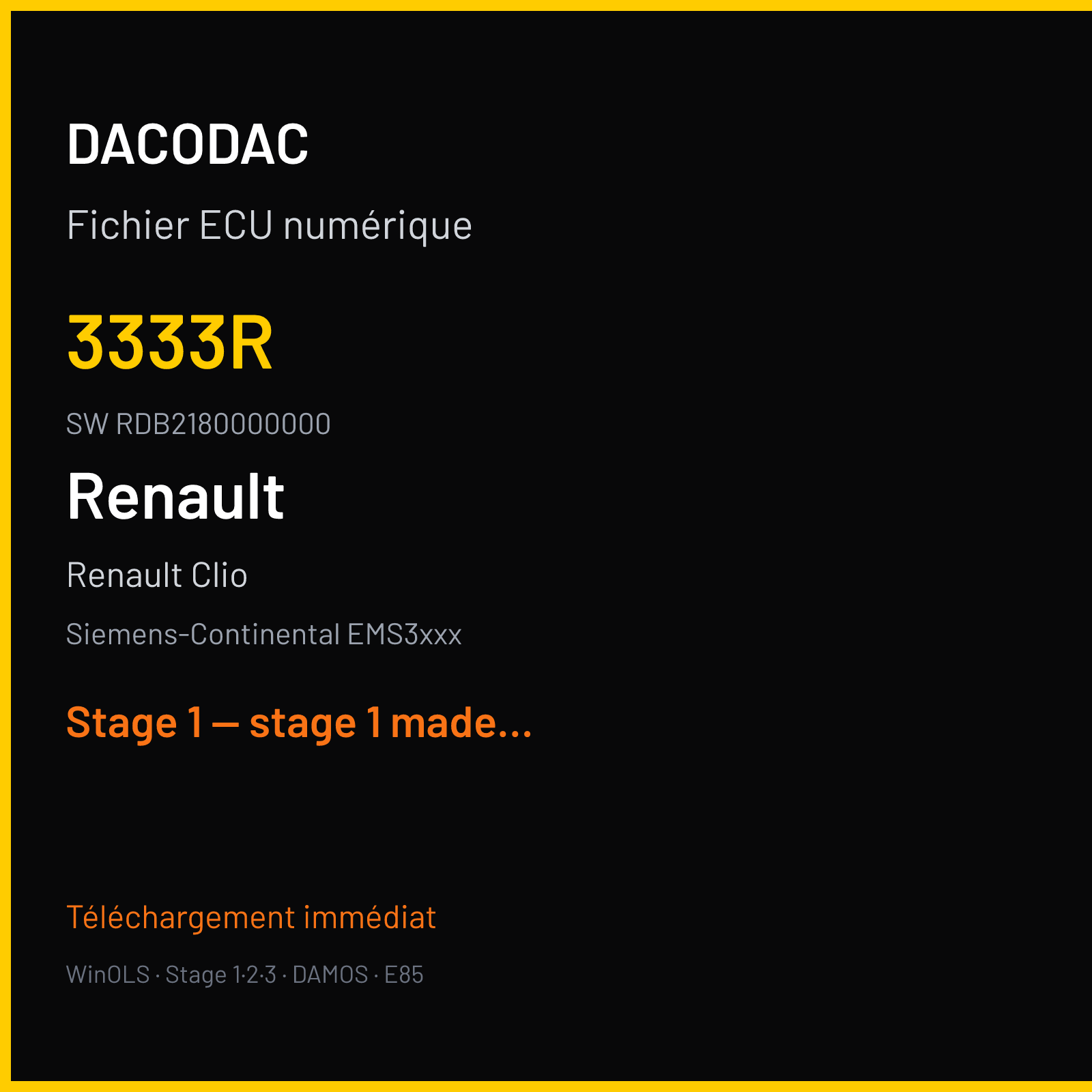 Renault Clio (2014) — Siemens-Continental EMS3xxx — 3333R · RDB2180000000 — Stage 1 — stage 1 made of 138hp 220nm