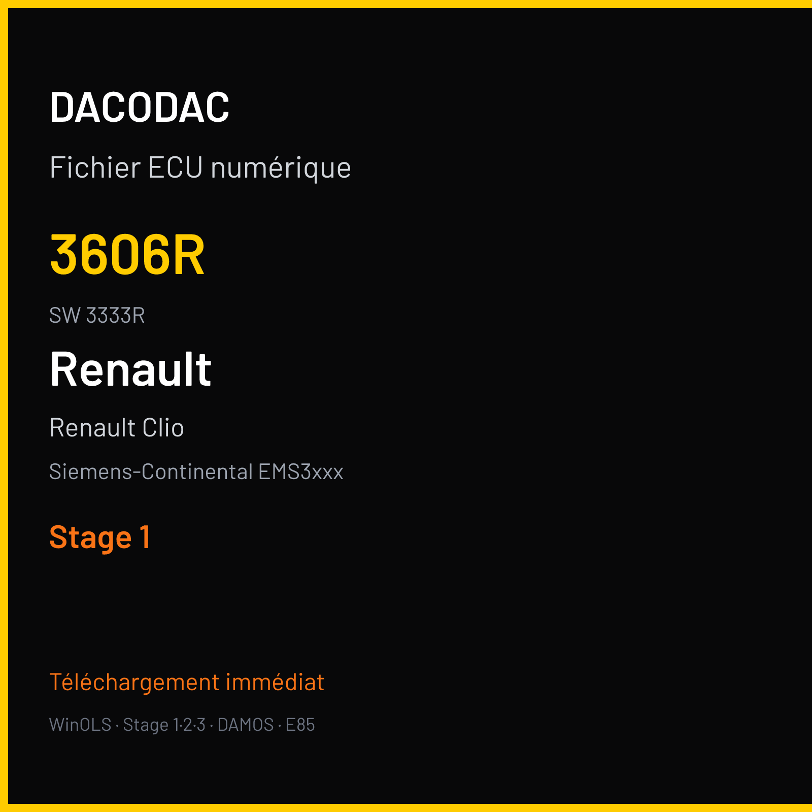 Renault Clio 1.2 120 ch (2014) — Siemens-Continental EMS3xxx — 3606R · 3333R · RDB2180000000 — Stage 1