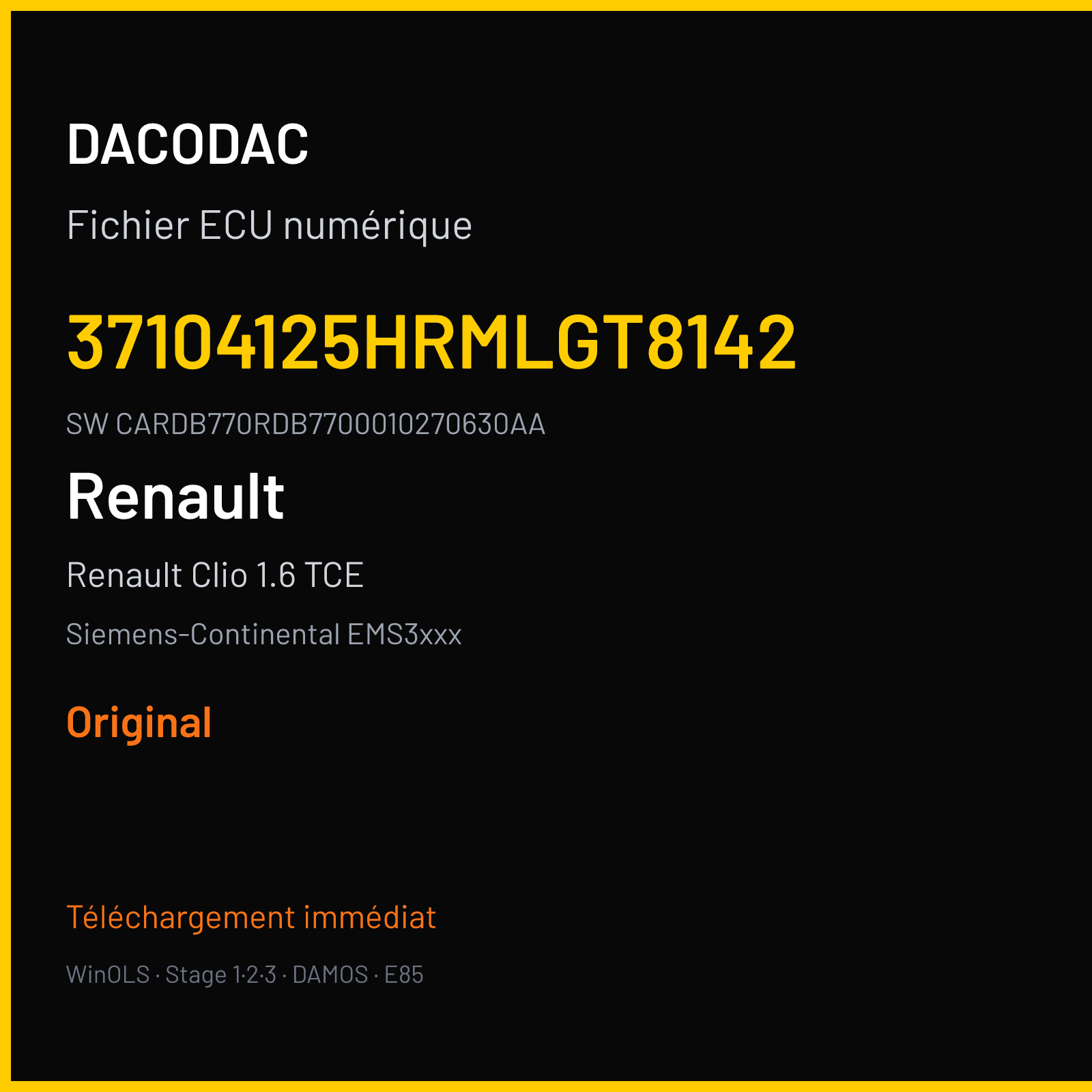 Renault Clio 1.6 TCE 200 ch (2016) — Siemens-Continental EMS3xxx — 37104125HRMLGT8142 · CARDB770RDB7700010270630AA · RDB2177000000 — Original