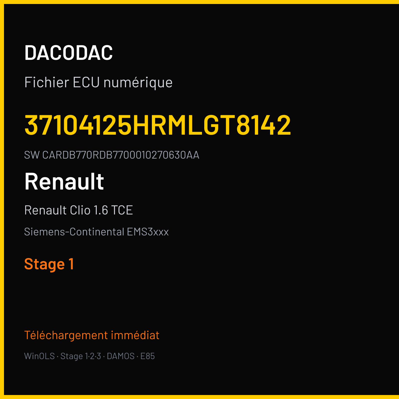 Renault Clio 1.6 TCE 200 ch (2016) — Siemens-Continental EMS3xxx — 37104125HRMLGT8142 · CARDB770RDB7700010270630AA · RDB2177000000 — Stage 1