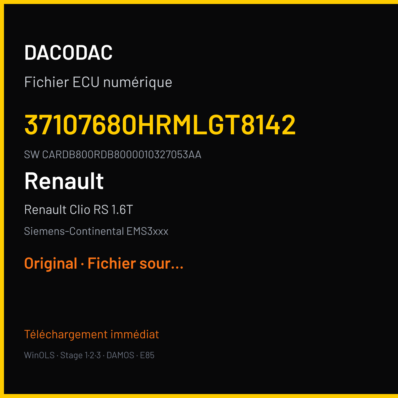 Renault Clio RS 1.6T 200 ch (2016) — Siemens-Continental EMS3xxx — 37107680HRMLGT8142 · CARDB800RDB8000010327053AA · RDB2180000000 — Original